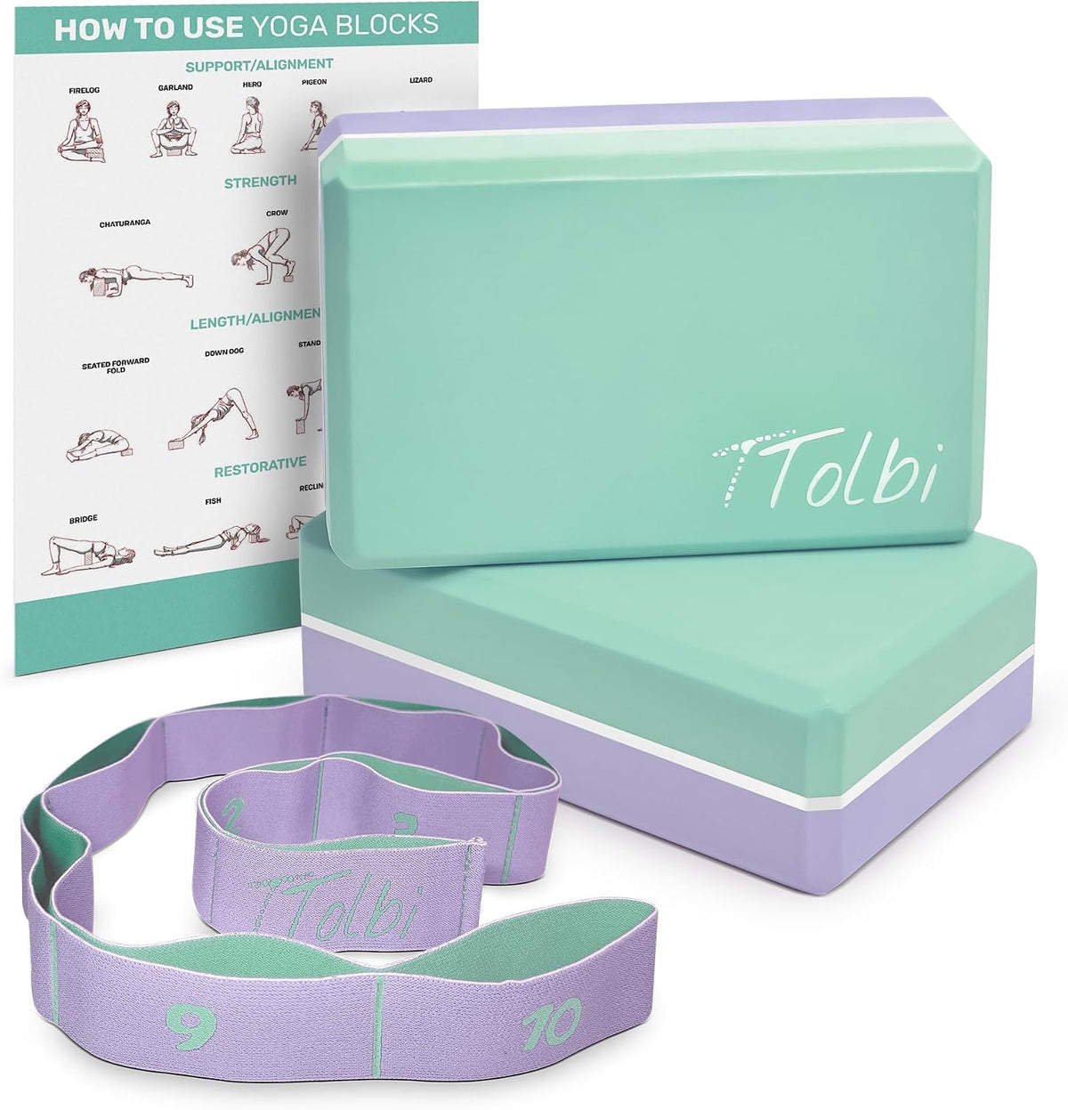 Yoga Blocks 2 Pack with Strap and Guide – Soft Non-Slip EVA Foam Blocks
