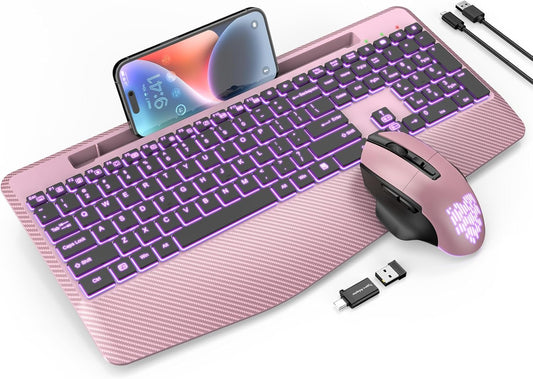 SABLUTE Wireless Keyboard and Mouse Combo, Backlit Scissor Keys, Wrist Rest