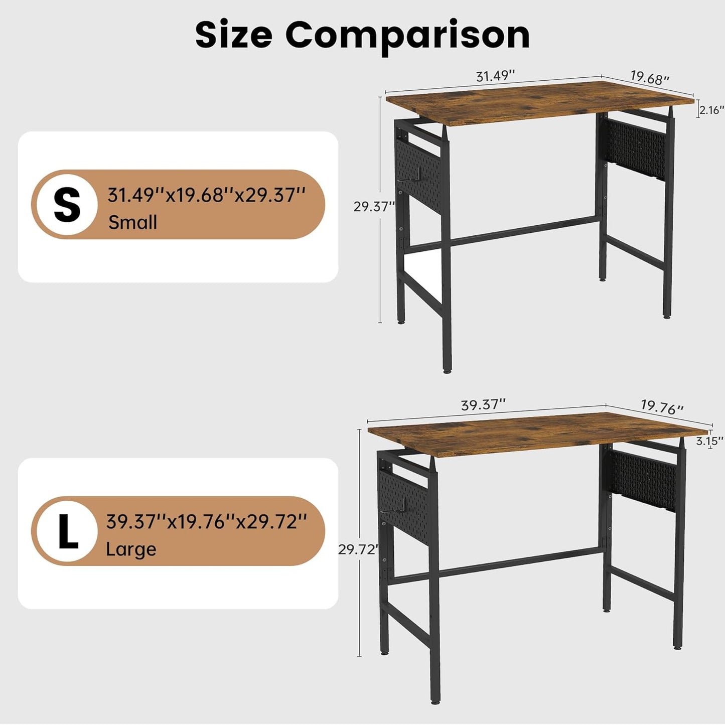 Hadulcet Folding Desk, Foldable Desk Table 40" for Space Saving, Foldable Computer Table for RV, Apartment, Office, Easy Assembly with Movable Pegboard Panels,Rustic Walnut