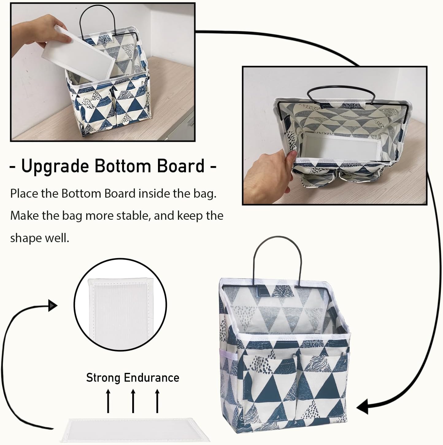 Kanrichu 2pcs Small Wall Hanging Organizer Bag, Linen Fabric Door Hanging Storage Basket with Pockets, Waterproof Bin for Kitchen, Bedroom, Office, RV Camper (Triangle)