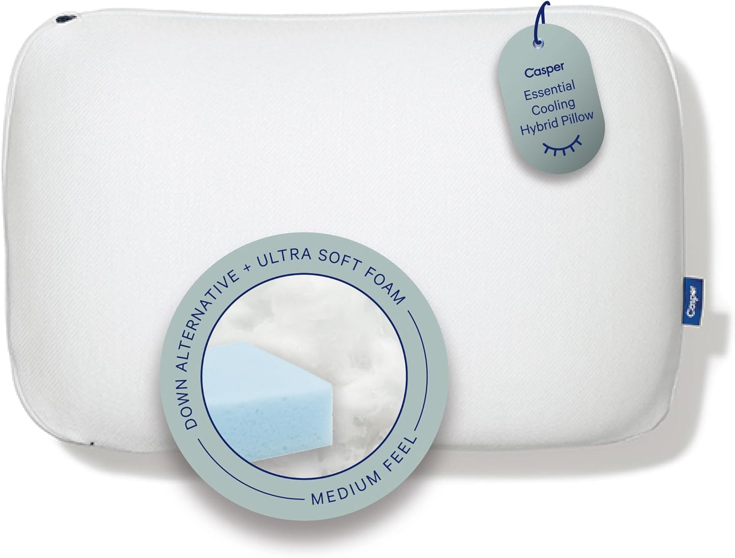 Casper Sleep Essential Pillow 2-Pack, Standard Size – Medium Soft Feel, Down-Alternative Fill, Supports Side, Back & Stomach Sleepers