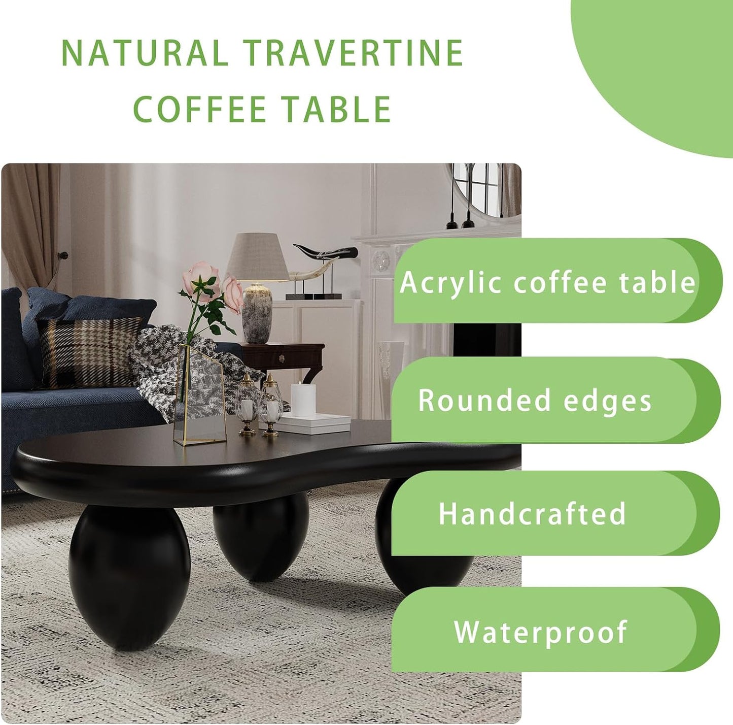 Black Cloud Coffee Table (D Black 47.2in) | Modern Unique Coffee Table for Living Room, Irregular Asymmetrical Center Table for Farmhouse