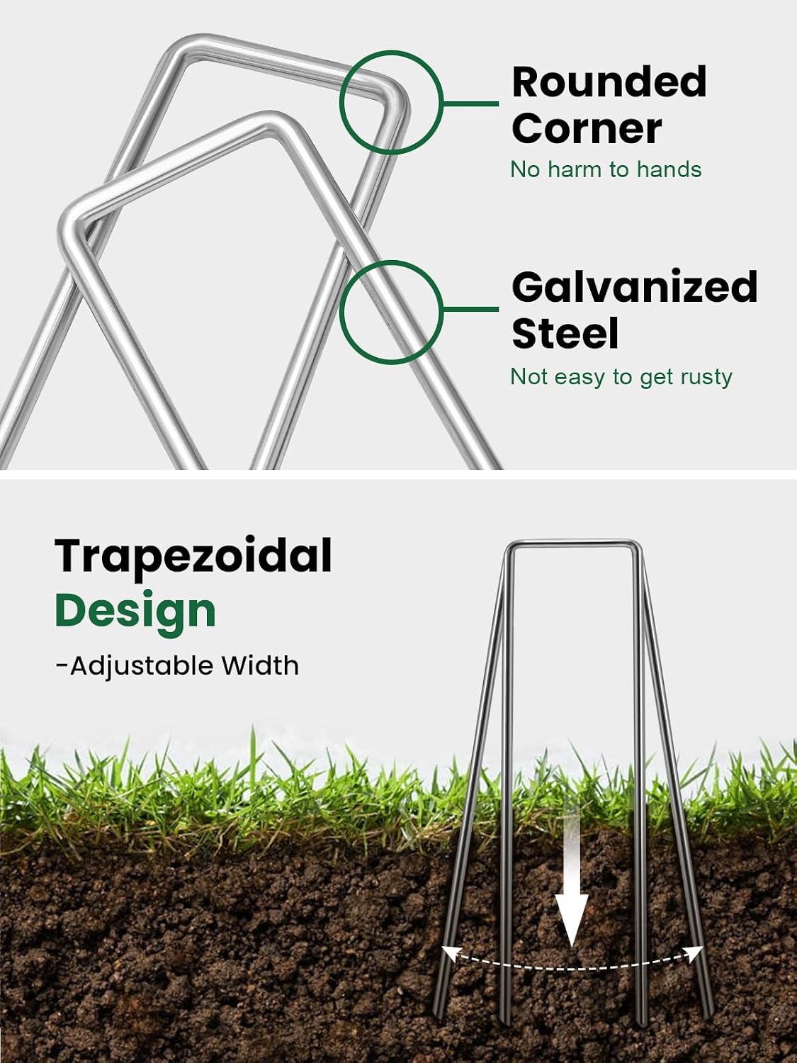 GROWNEER Landscape Staples 4 Inch, 100 Pack 11 Gauge Garden Pins Holds Ground Cover, Secures Turf Edges, Galvanized Steel Lawn Stakes for Small Yard Projects