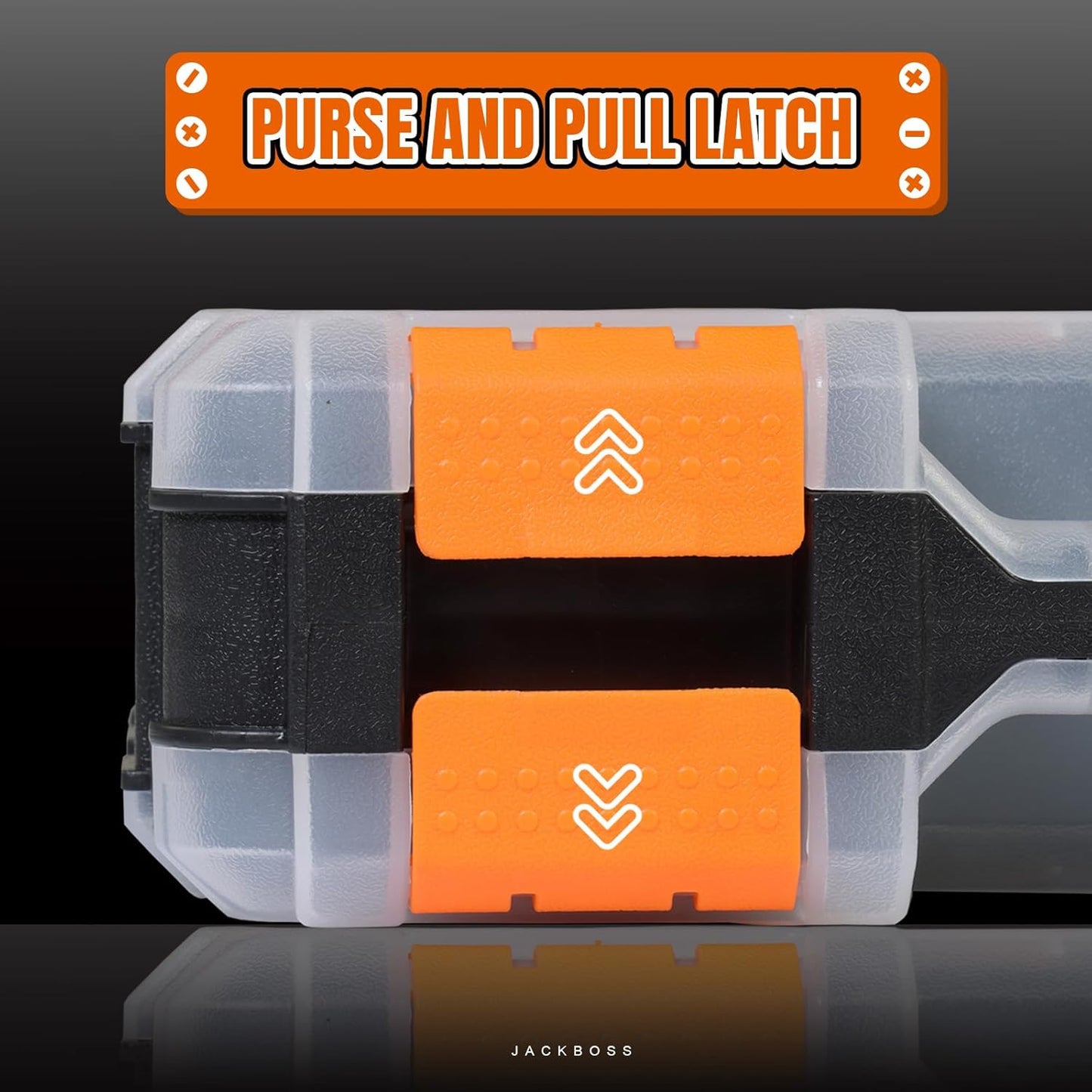 Jack Boss Tool Box with Transparent Lid, Double Side 34-Compartments Organizer Box with Removable Dividers for Hardware, Screws, Bolts, Nails, Beads, Jewelry and Fishing Accessories, Orange, 2 Pack