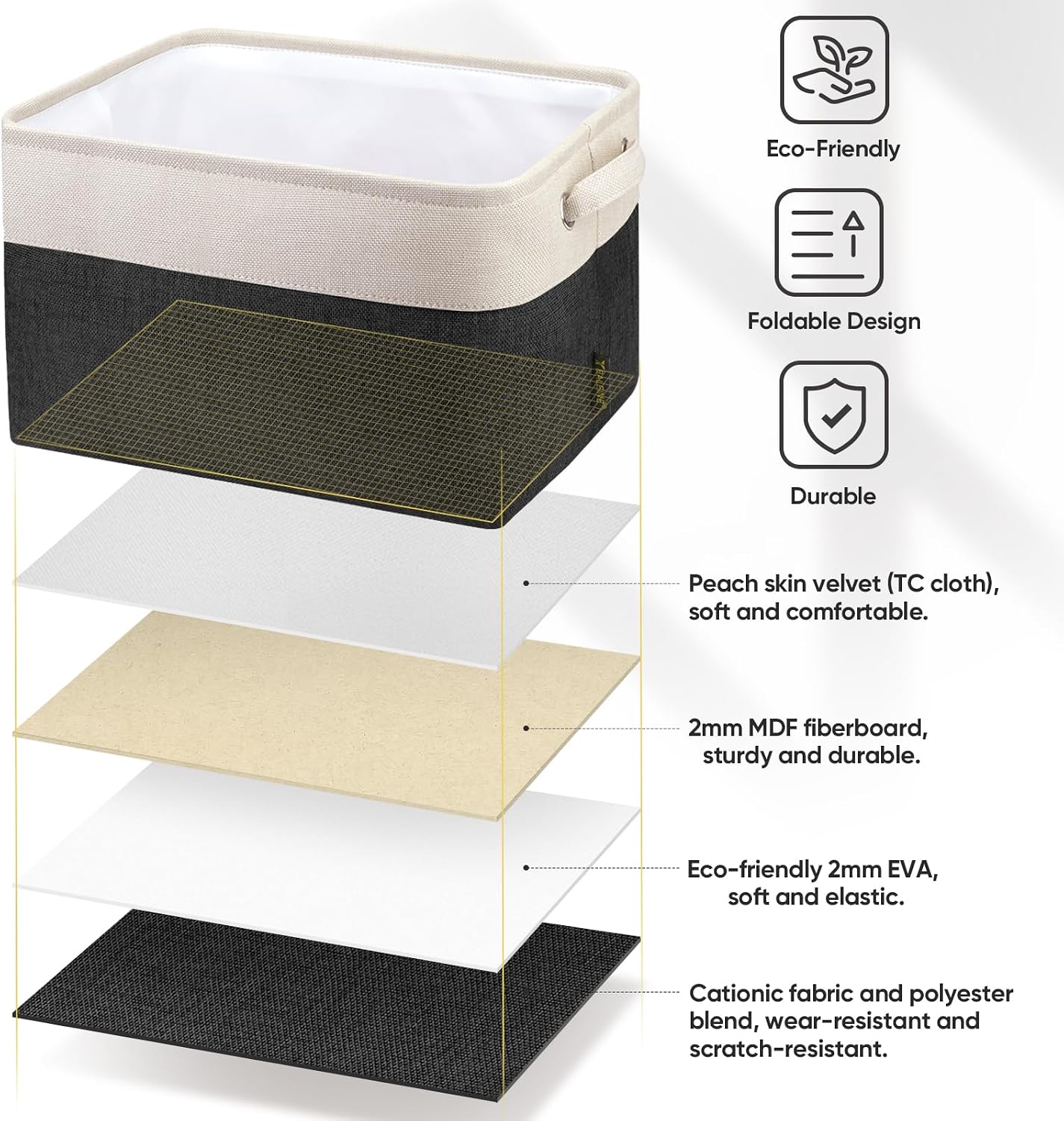 BALEINE 1 Pack Fabric Closet Storage Bins for Shelves, Linen Closet Organizers and Storage, Decorative Baskets for Organizing, Shelf, Clothes, Home, Office (Black, 15''x11''x9.5'')