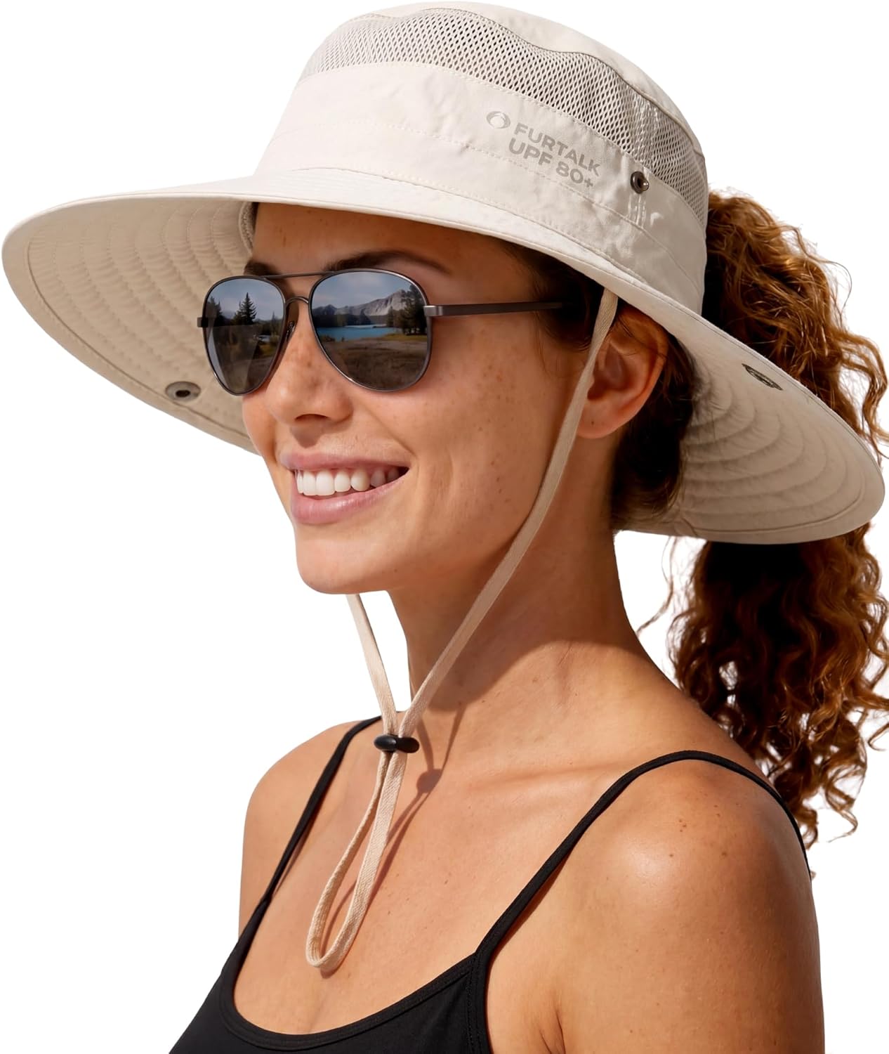 FURTALK Sun Hats for Women with Ponytail Hole Beach Hiking Summer Wide Brim Outdoor UV Protection Packable Bucket Safari Hat