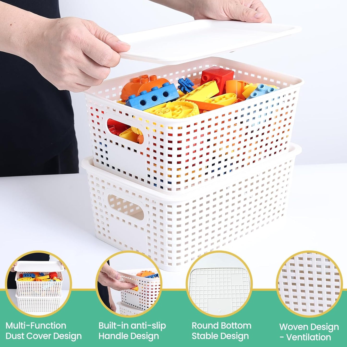 Ohmlove 8 Pack Plastic Storage Baskets with Lids for Organization
