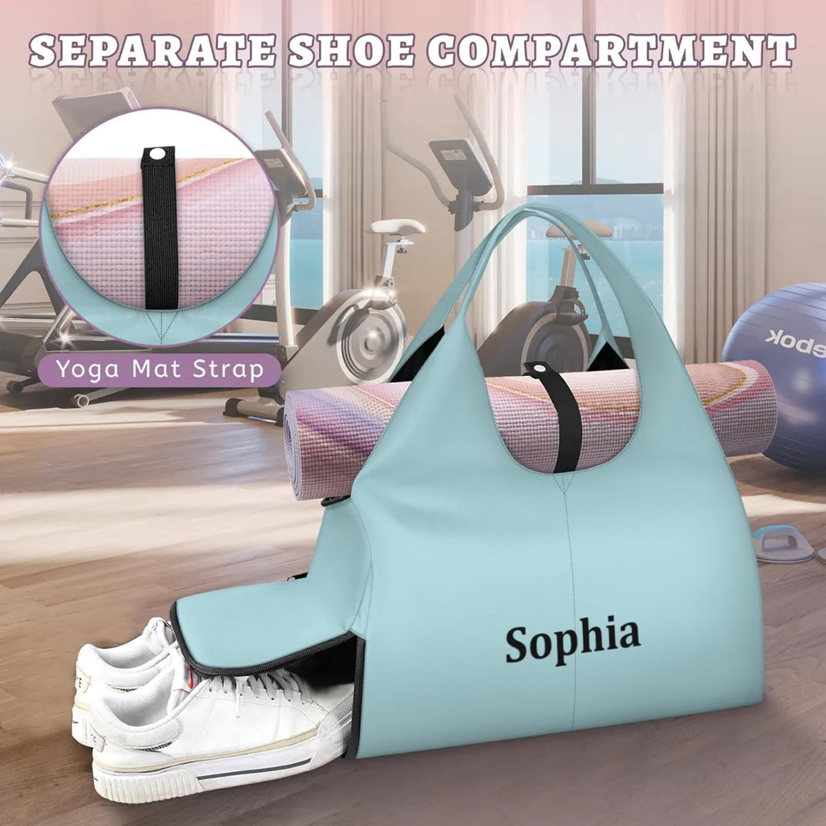 Yoga-Bag Small-Gym-Bag for Women Personalized Beige Yoga-Mat-Bag with Shoe Compartment Gym Accessories for Women