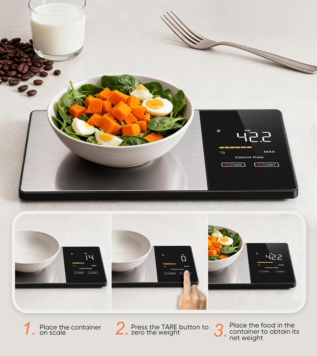 KUAIVO Smart Nutrition Food Scale with LED Display, Tracks Calories, Fat, Carbs & Protein via App, 1g Precision Digital Kitchen Scale for Healthy Eating & Meal Prep