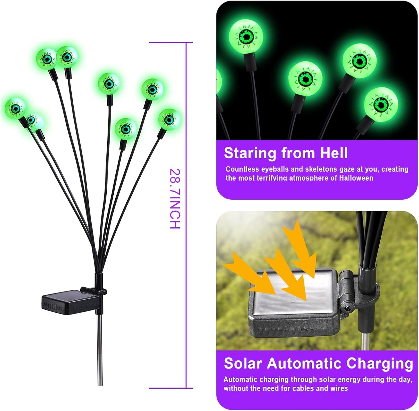 ASMAD Halloween Decorations Outdoor Solar Scary-Eyeball Lights, 4Pack 32LEDs Green Eyeball Swaying Firefly-Lights, Waterproof Solar-Path-Lights for Garden/Yard/Patio/Party Decor