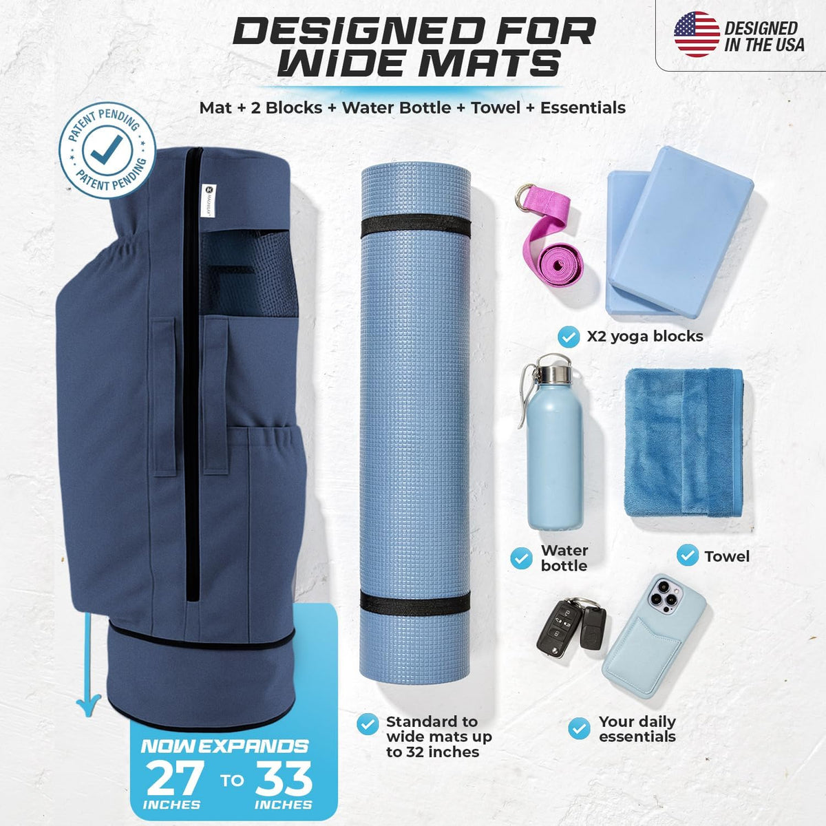 MAGNILAY Expandable Yoga Mat Bag, Adjustable Strap, Black, Large