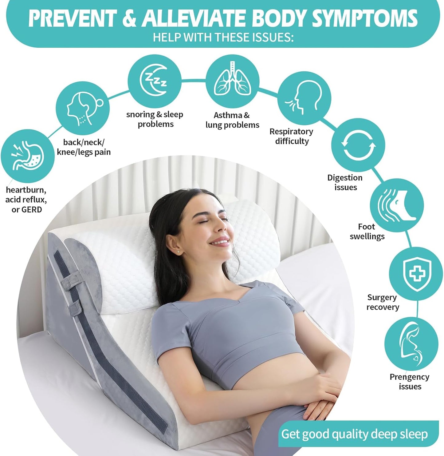 Wedge Pillow for Sleeping, Orthopedic Bed Wedge Pillow Set, 15-in-1 Adjustable Memory Foam Wedge Pillow Post Surgery, 9 &16 & 20 inch Height 3-in-1 Incline Pillows Wedges for Acid Reflux/Snoring