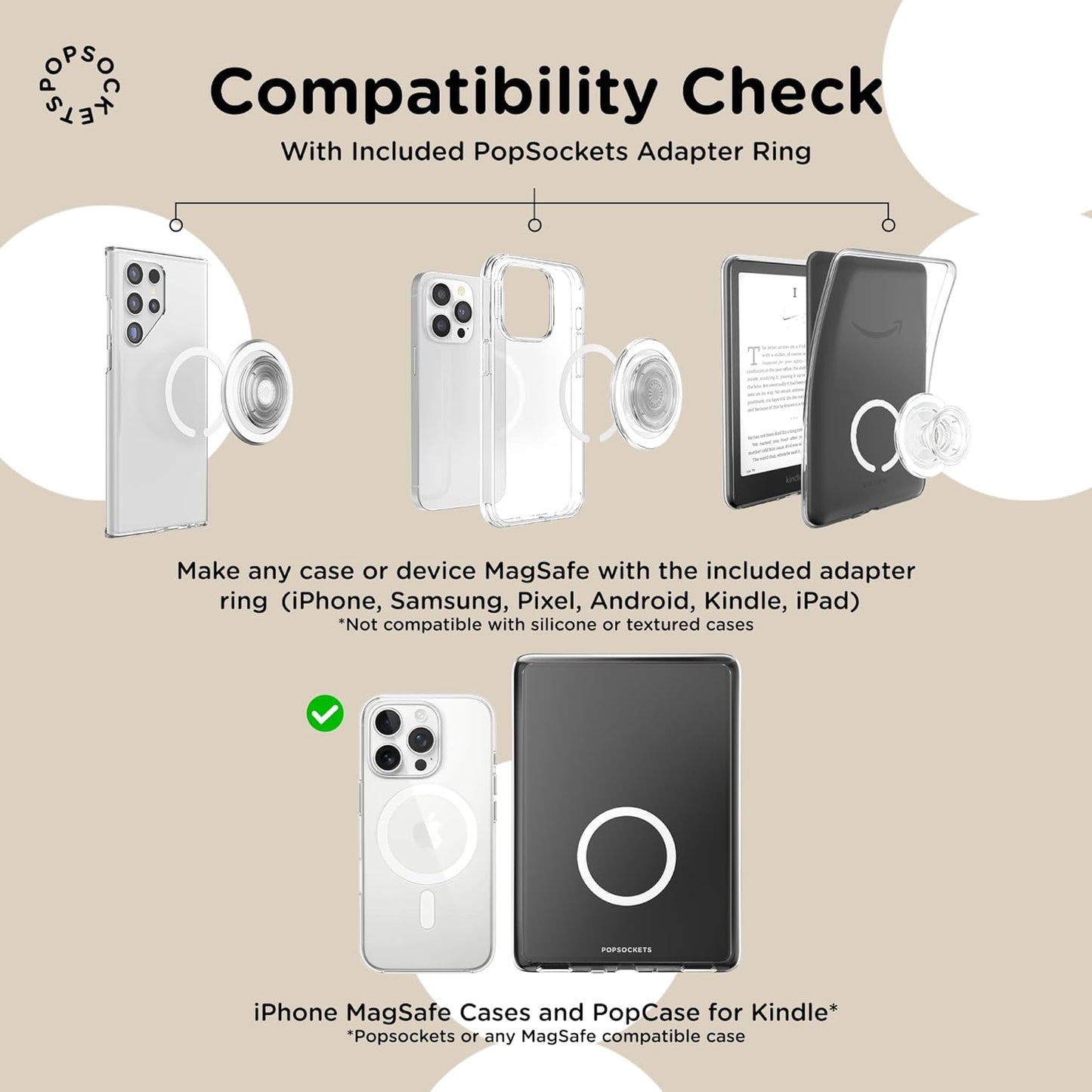 PopSockets Phone Grip for MagSafe with Kickstand, Magnetic Stand, Swappable Top, Secure Hold for iPhone MagSafe Cases, Phone & Tablet Grip - Plant Based - Black