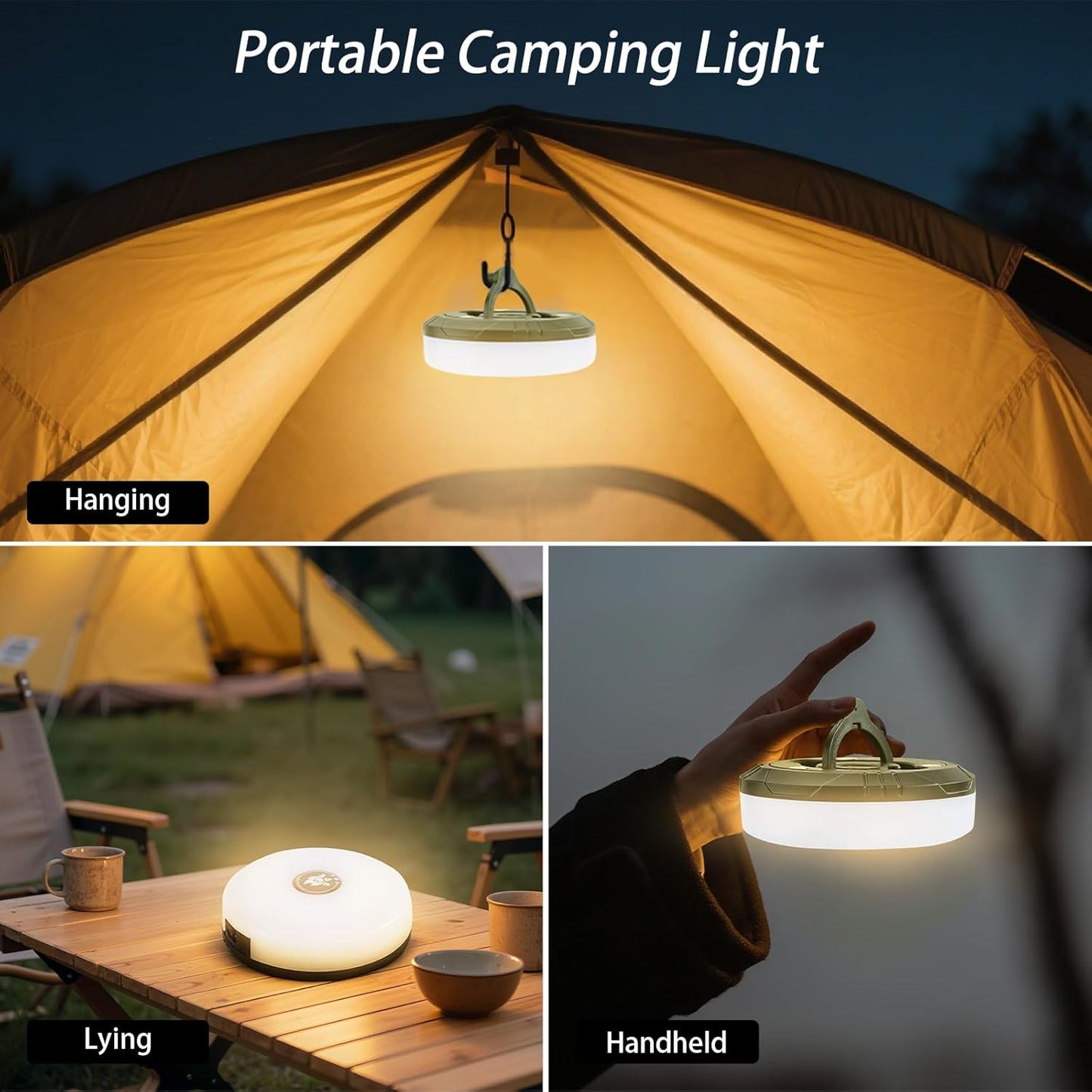 Camping String Lights, 4 in 1 Portable Camping Light Rechargeable, 8 Lighting Modes, USB Charging, Quick Storage, 32.8FT Waterproof Tent Lights String for Camping, Hiking, Yard, Christmas