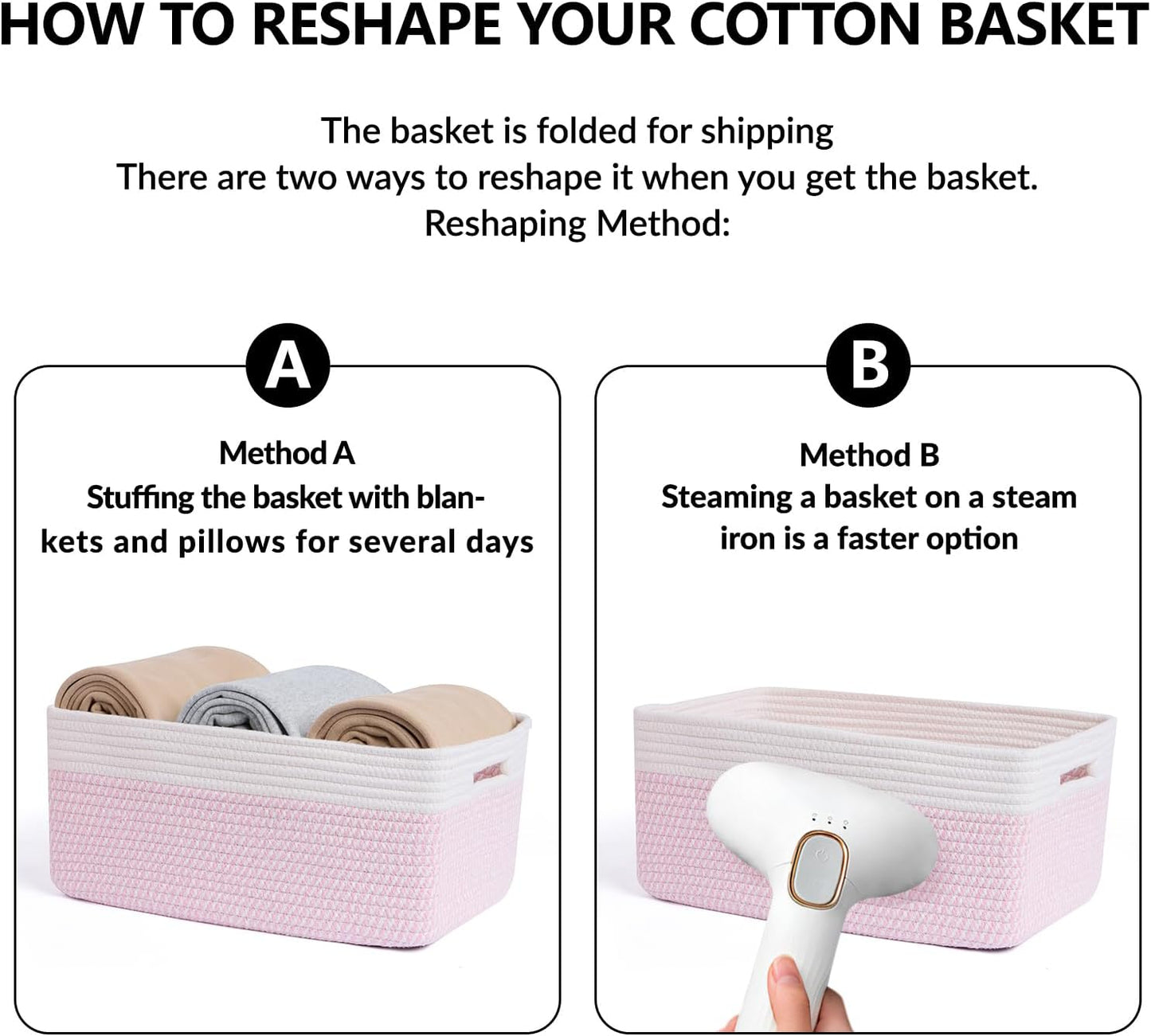 MiniArk Large Storage Baskets for Shelves, 17 x 13 x 7.5” Closet Organizers Bins for Clothes Blanket Towels, Baby Nursery, Toy Baskets Box, Woven Rope Baskets, 3 Packs Woven Pink