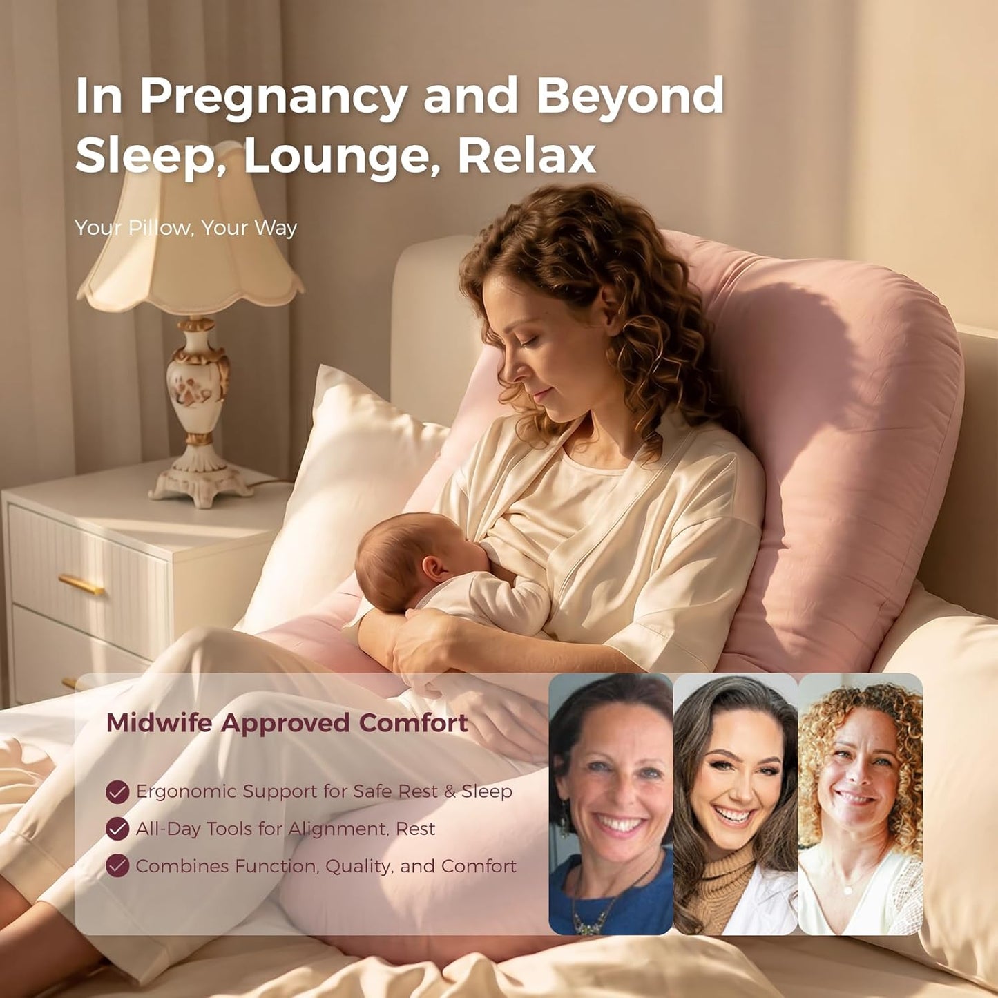 Momcozy Pregnancy Pillows for Sleeping, U Shaped Full Body Maternity Pillow with Removable Cover - Support for Back, Legs, Belly, HIPS for Pregnant Women, 57 Inch Pregnancy Pillow, Cotton Pink
