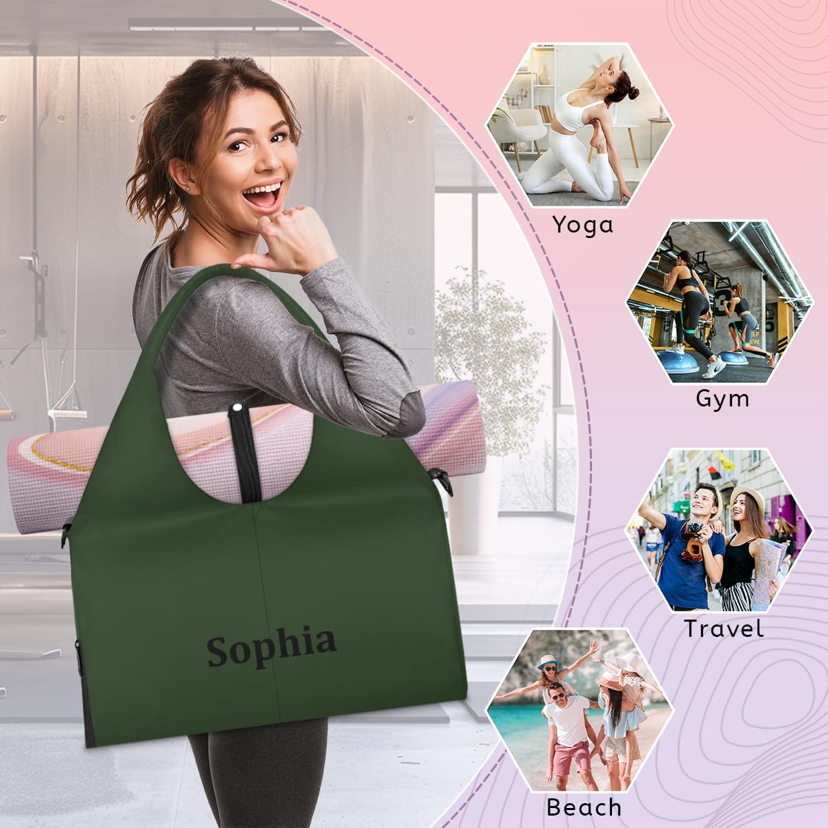 Yoga-Bag Small-Gym-Bag for Women Personalized Beige Yoga-Mat-Bag with Shoe Compartment Gym Accessories for Women