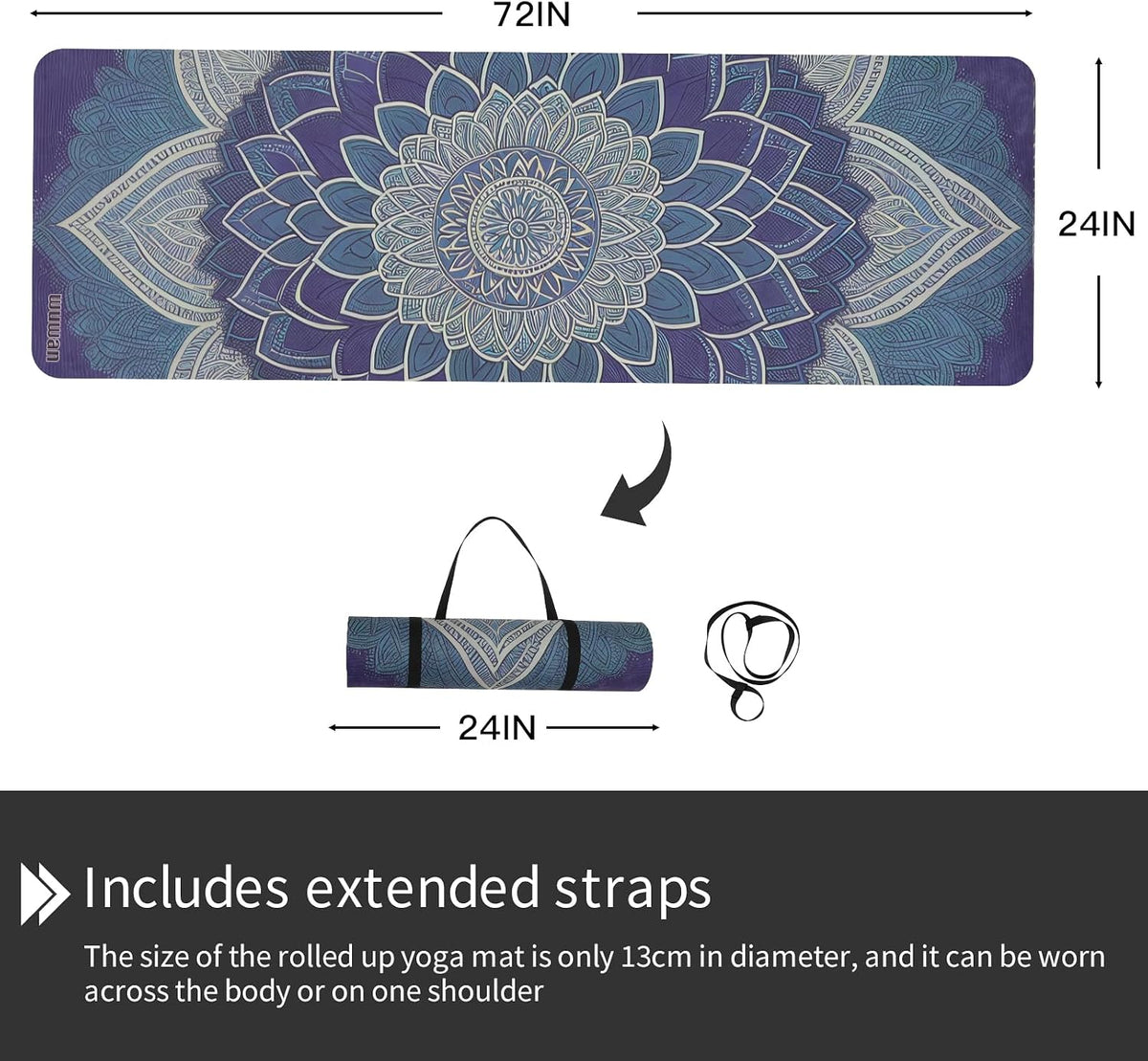 TPE Printed Yoga mat 72"x24"Thick 0.24”Non-Slip Fitness Exercise Mat