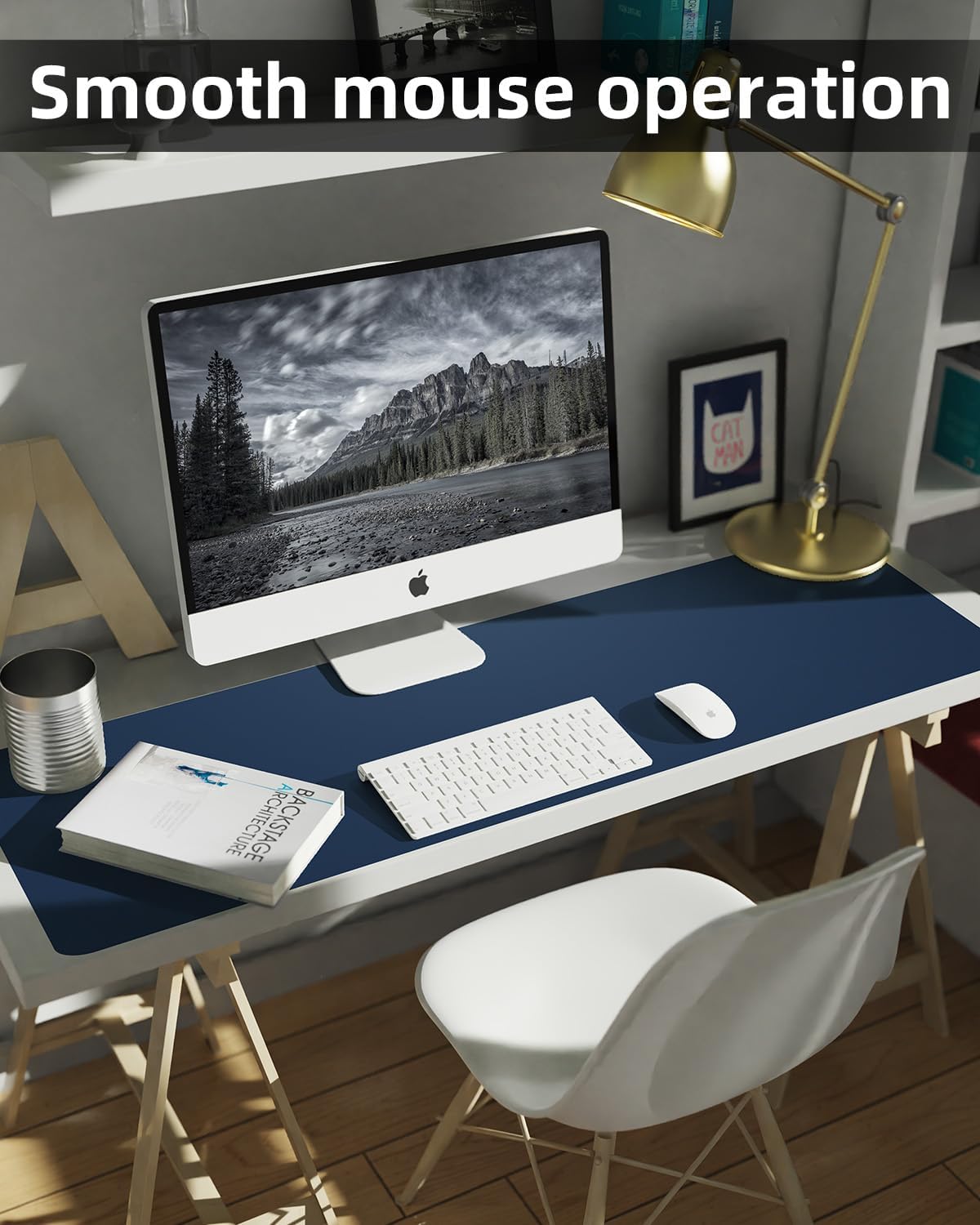 Non-Slip Desk mat,PULeather Desk Pad Protector, Office Desk Mat, Large Mouse Pad,Desk Blotter, Laptop Desk Pad, Waterproof Desk Writing Pad for Office and Home (Midmight Blue, 40" x 17")