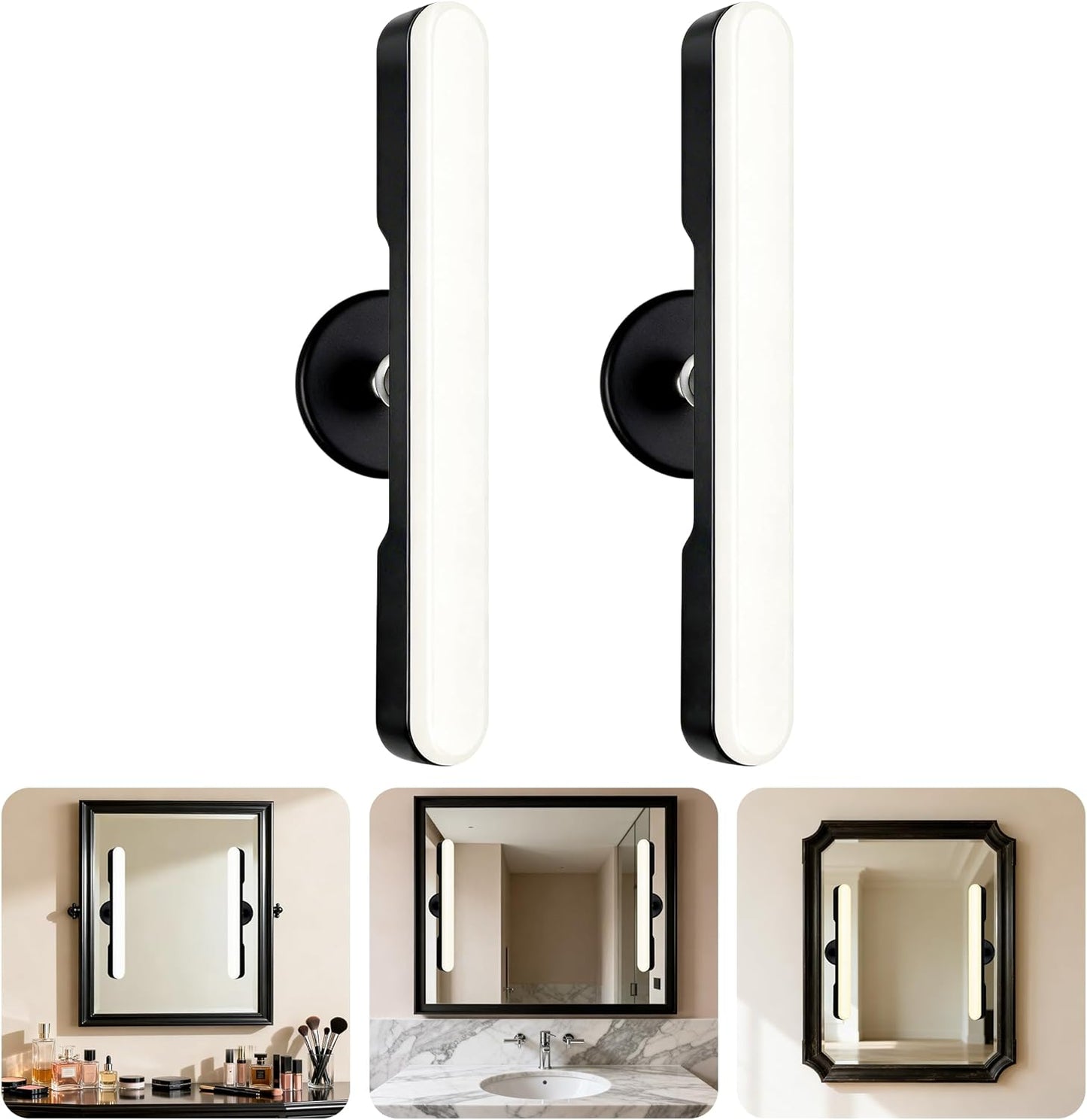 cambk Set of 2 Wireless Vanity Makeup Lights for Mirror, Rechargeable LED Stick On Light Bar for Bathroom Mirror with Dimmable 3 CCT, Long Battery Life Cordless Light for Vanity Desk(Black)