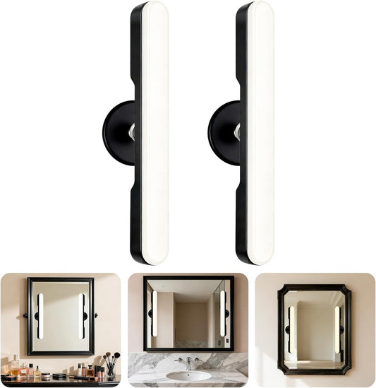 cambk Set of 2 Wireless Vanity Makeup Lights for Mirror, Rechargeable LED Stick On Light Bar for Bathroom Mirror with Dimmable 3 CCT, Long Battery Life Cordless Light for Vanity Desk(Black)