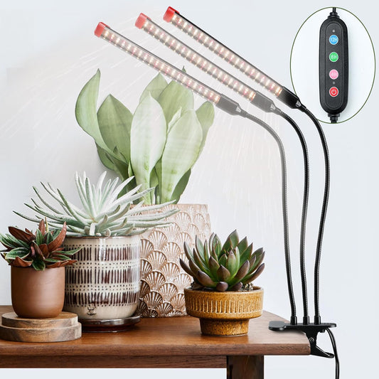 Gamechanger! FECiDA 27W Bright Clip Grow Lights for Seed Starting, Bonsai | 3x Tubes, 3x Brightness, Natural Sunlight Full Spectrum, 5-Level Timer, Home Plug In Design, No Need Adapter