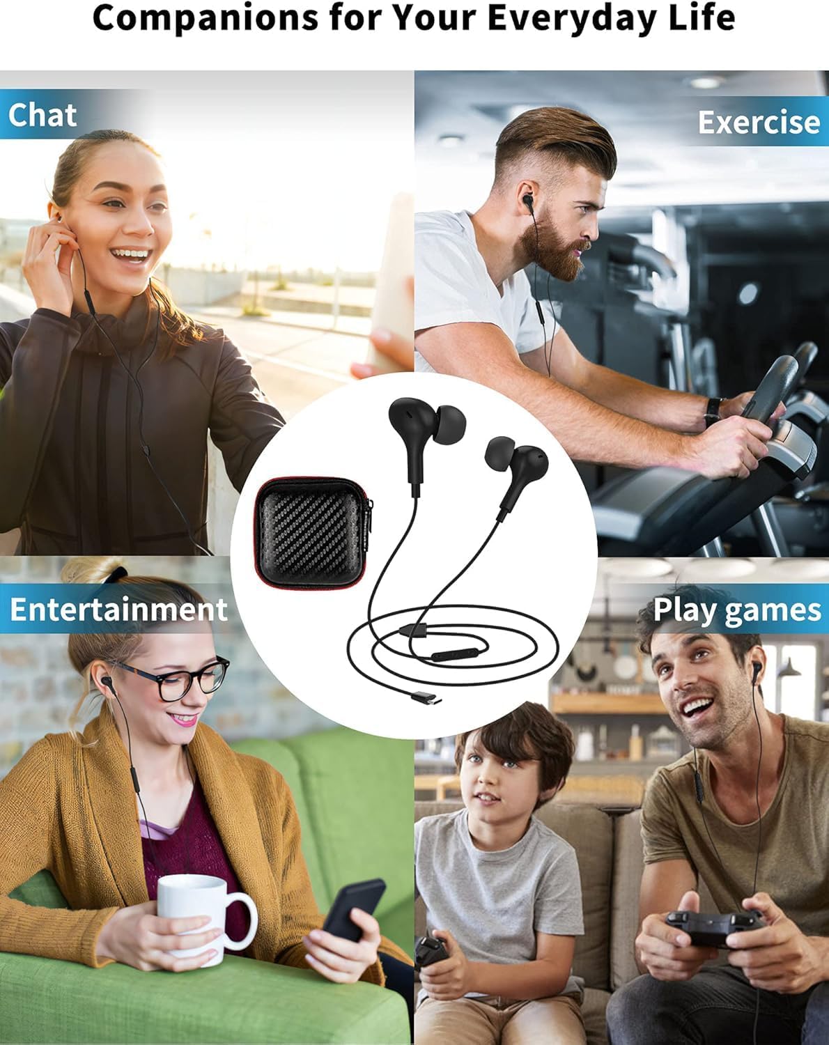 USB C Headphone for Samsung S26 S25 FE S24 A16 A17 Wired Earbuds Magnetic in-Ear Type C Earphone with Microphone Volume Control Bass Stereo Noise Canceling for iPhone 17 Pro Max 16 16e 15 Pixel 10a 9a