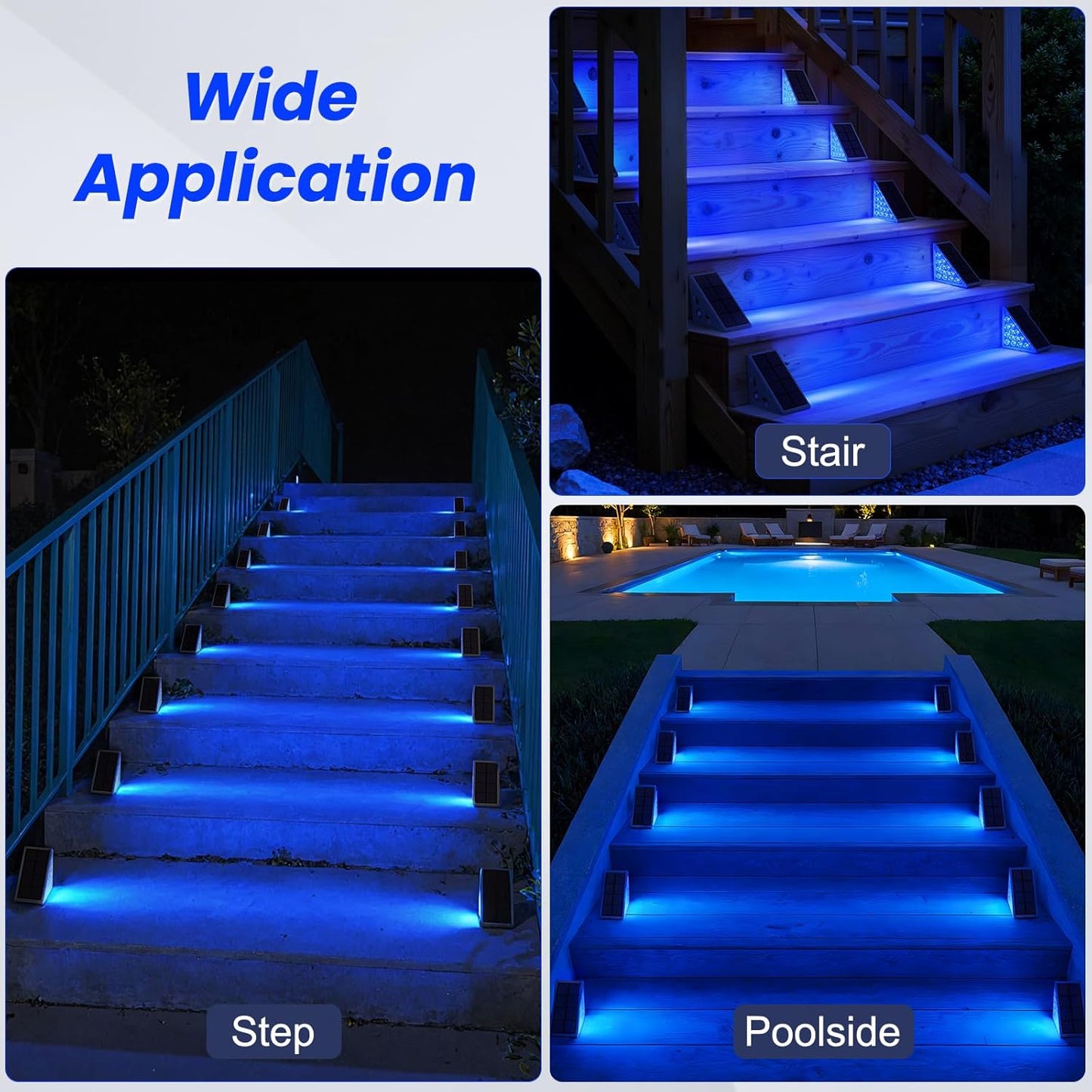 NIORSUN Solar Step Lights,6 Pack Blue LED Outdoor Step Lights, Stair Lights Outdoor for Patio, Fence, Yard, Walkway, Solar Powered Auto On/Off, IP67 Waterproof, Easy Install