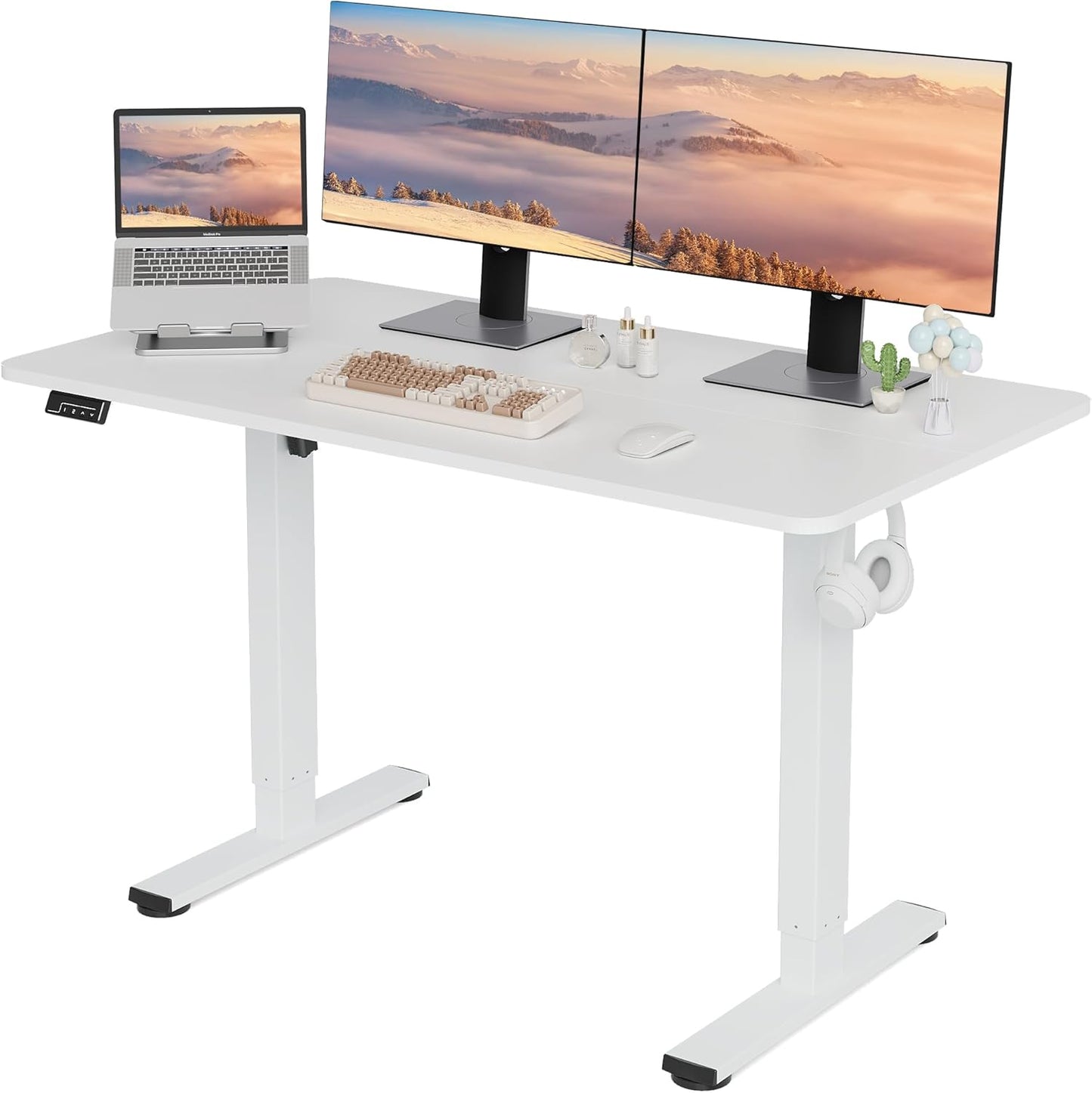 LongKe Electric Standing Desk Adjustable Height, 40x24 Inches Sit Stand up Desktop for Home Office, Ergonomic Rising Computer Table with Memory Preset, Yellow Beams