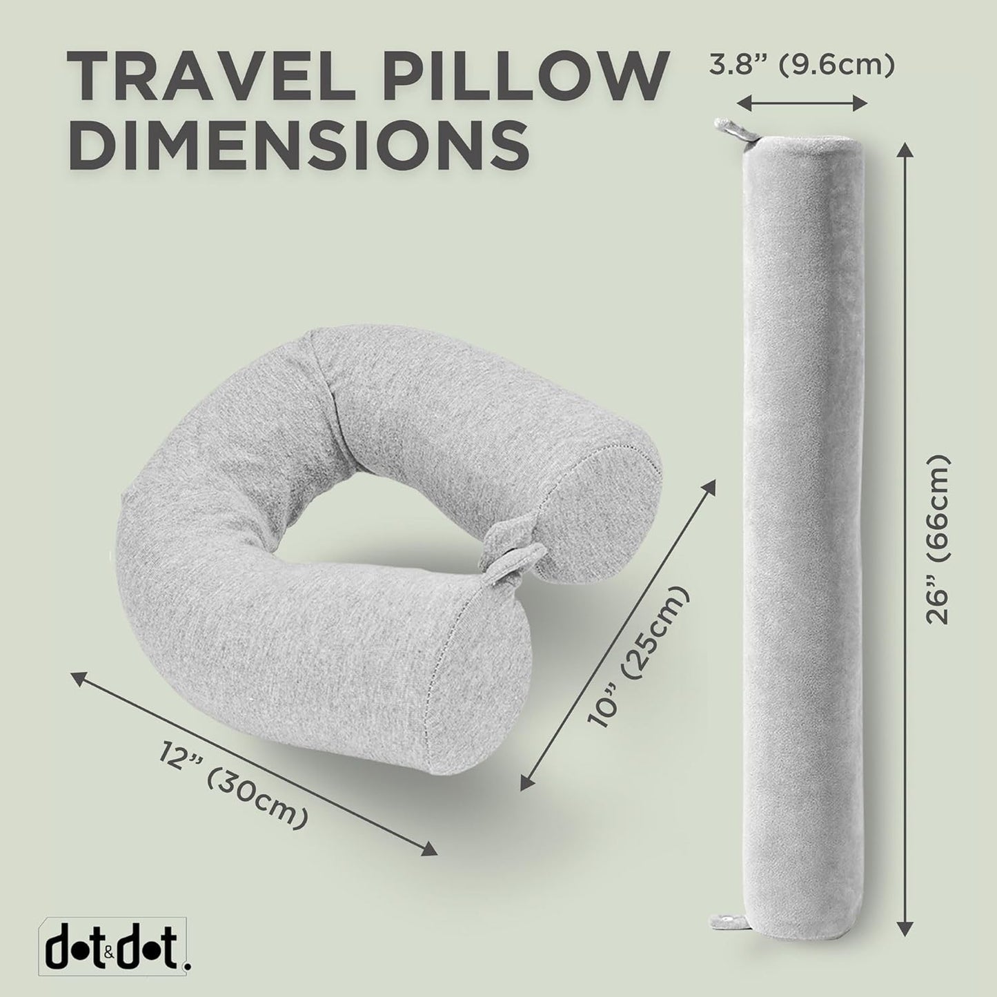 Dot&Dot Twist Memory Foam Travel Pillow, Bendable Neck Pillow for Airplane, Car and Home, 26-Inch Adjustable Roll, Neck Support, Chin, Lumbar and Leg