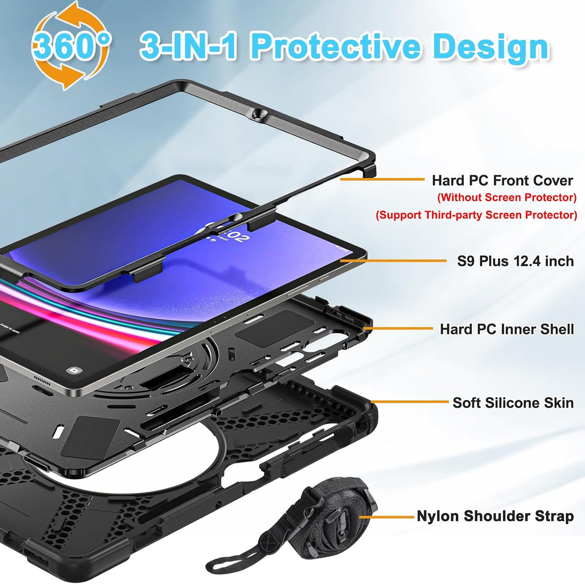 Case for Samsung Tab S10+ Plus/S9 Plus/S9 FE+/S8 Plus/S7 Plus/S7 FE 12.4"