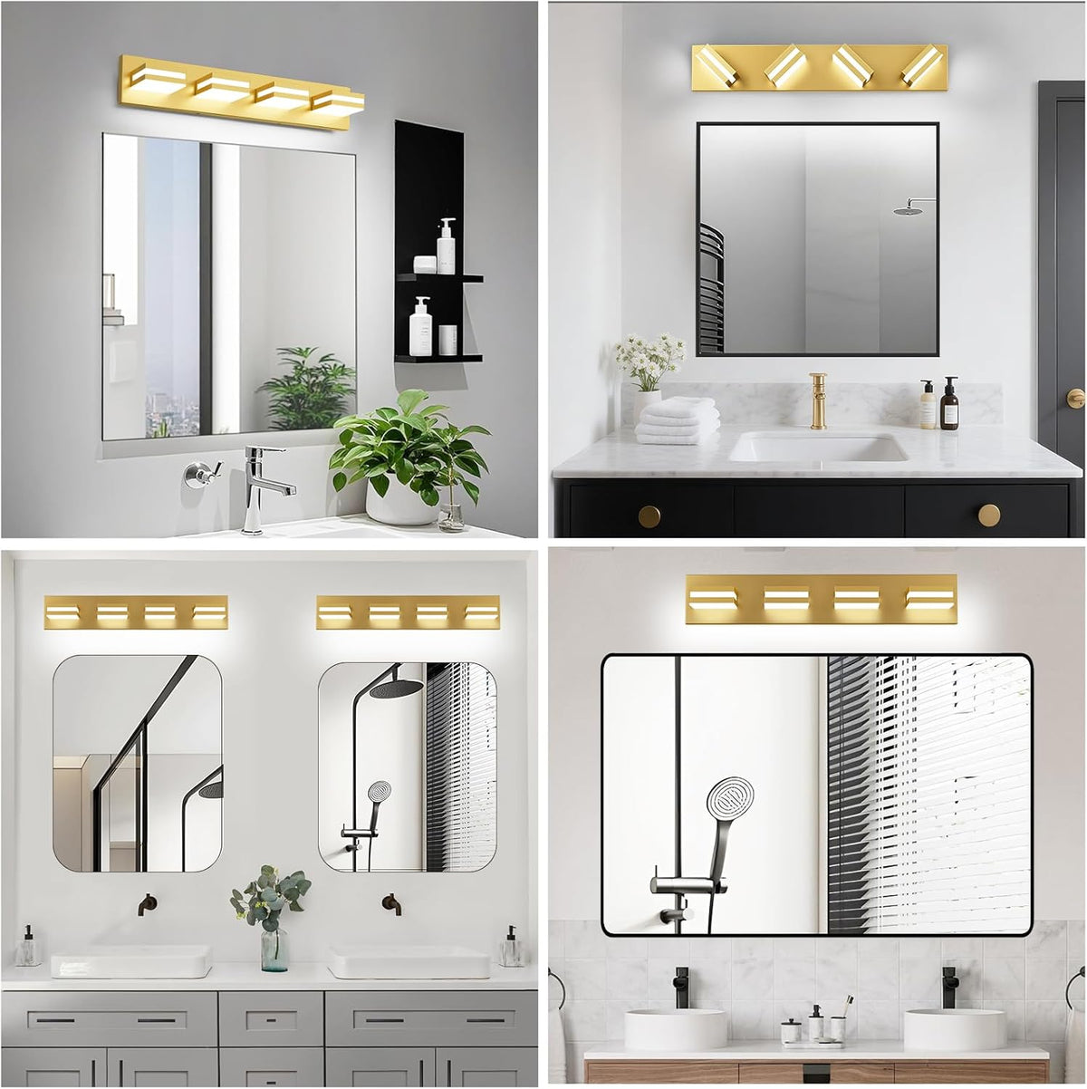 IZORRO LED Modern Bathroom Lights Fixtures(4-Light,Dimmable,360°Rotate),Brushed Glod Acrylic Wall Lighting,Vanity Lights for Bathroom Over Mirror - 6000k 24In （No Assembly Required）