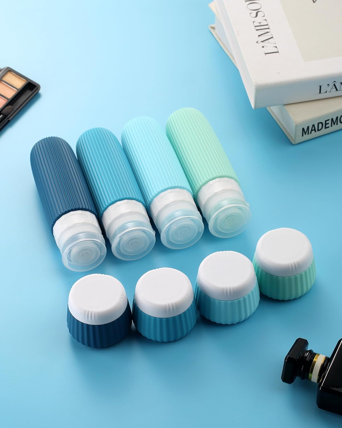 Mrsdry Travel Bottles for Toiletries 8 Pack, Tsa Approved Travel Size Toiletries 3 oz, Containers for Toiletries, with Clear Bag, Leak Proof Silicone Squeezable Essentials Creams Jars