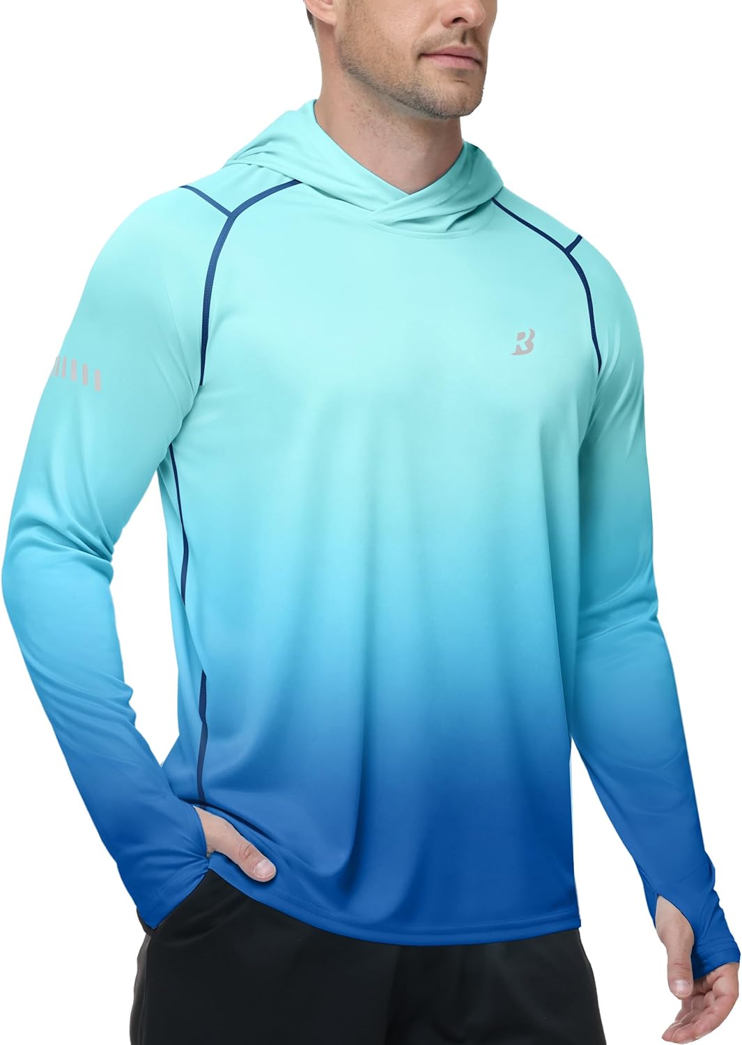 Roadbox Mens UPF 50+ Sun Protection Hoodie, UV Long Sleeve Fishing Shirts, Outdoor Swim Hiking Running Workout Rash Guard