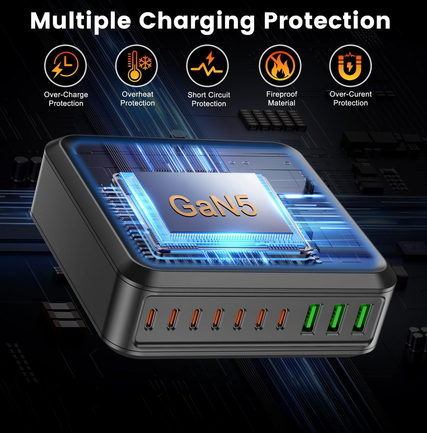 780W USB C Charger Block Fast 10-Port USB C Charging Station GaN PD 120W Laptop Charger Adapter for MacBook Pro/Air, DELL, iPad, iPhone, Samsung Galaxy Black