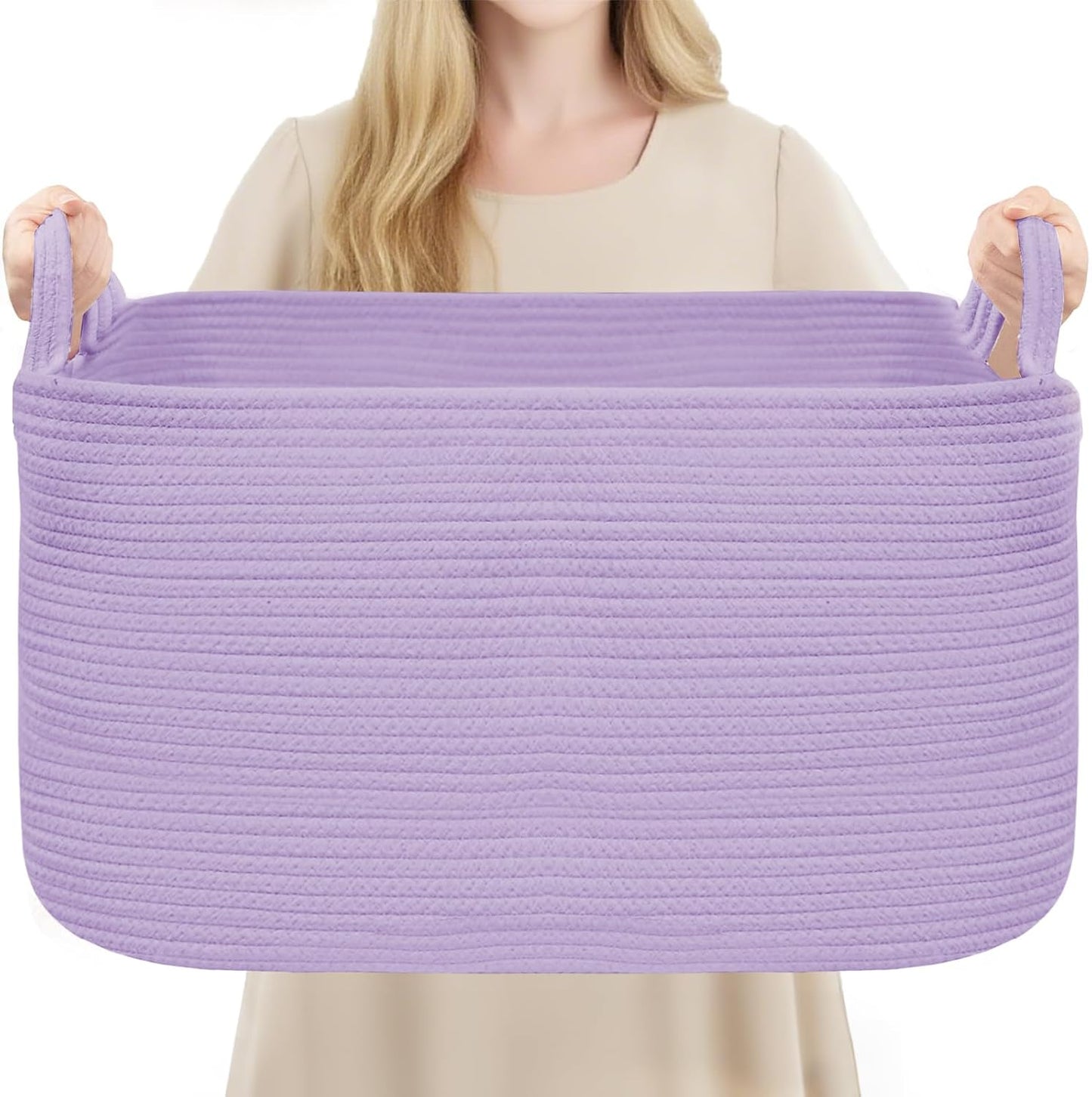 YOUDENOVA Large Blanket Basket, Rectangle Cotton Rope Storage Baske | 21.6''×14.9''×11.8'' Nursery Laundry Hamper for Storage Clothes Organizing, Woven Basket, Dirty Clothes Organizer Bins