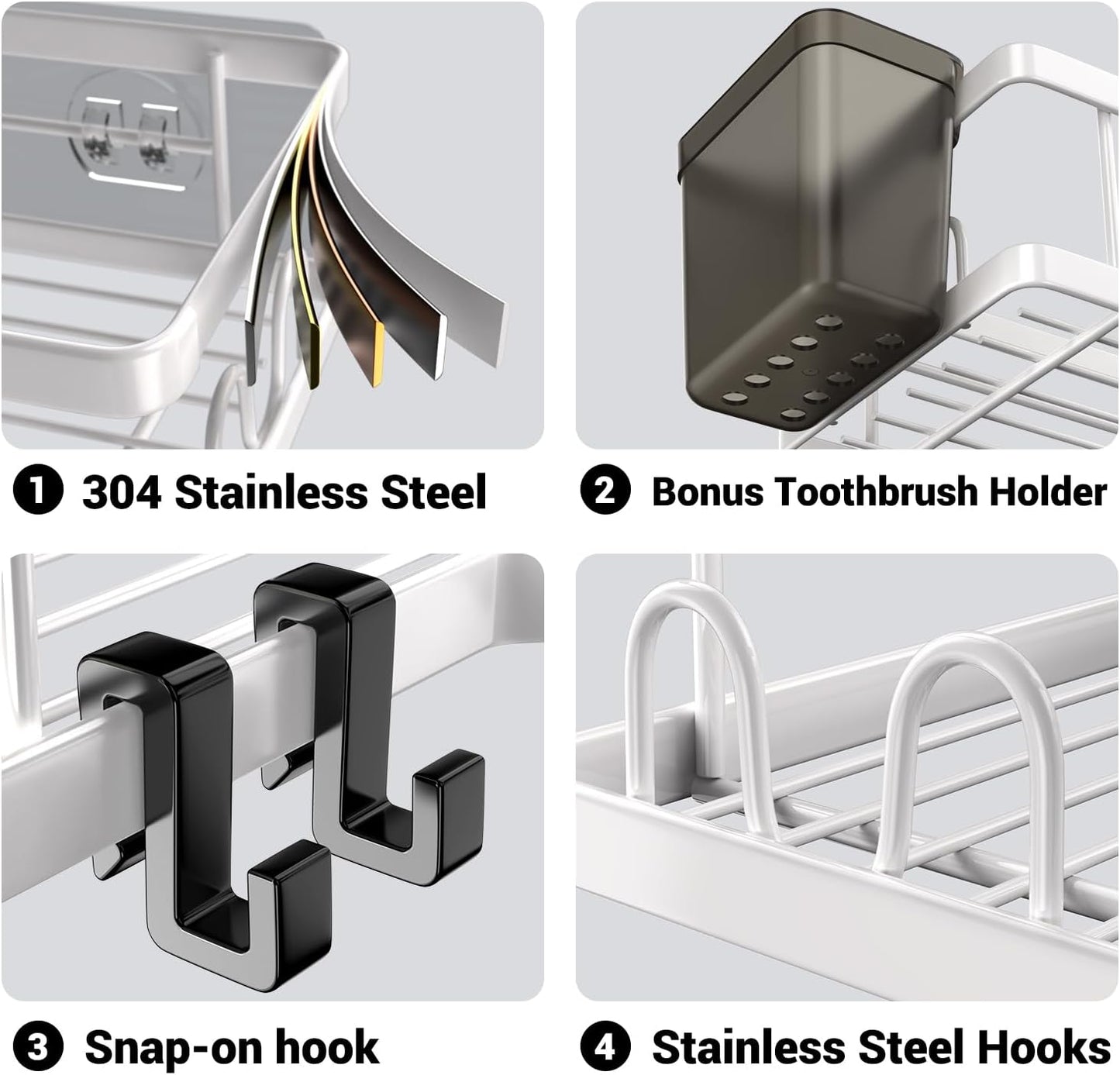 AKTECKE Shower Caddy Corner Organizer Shelf: 2Pack Adhesive Shower Essentials Accessories - No-Drilling Stainless Steel Bathroom Storage Rack with Hooks and Toothpaste Holder