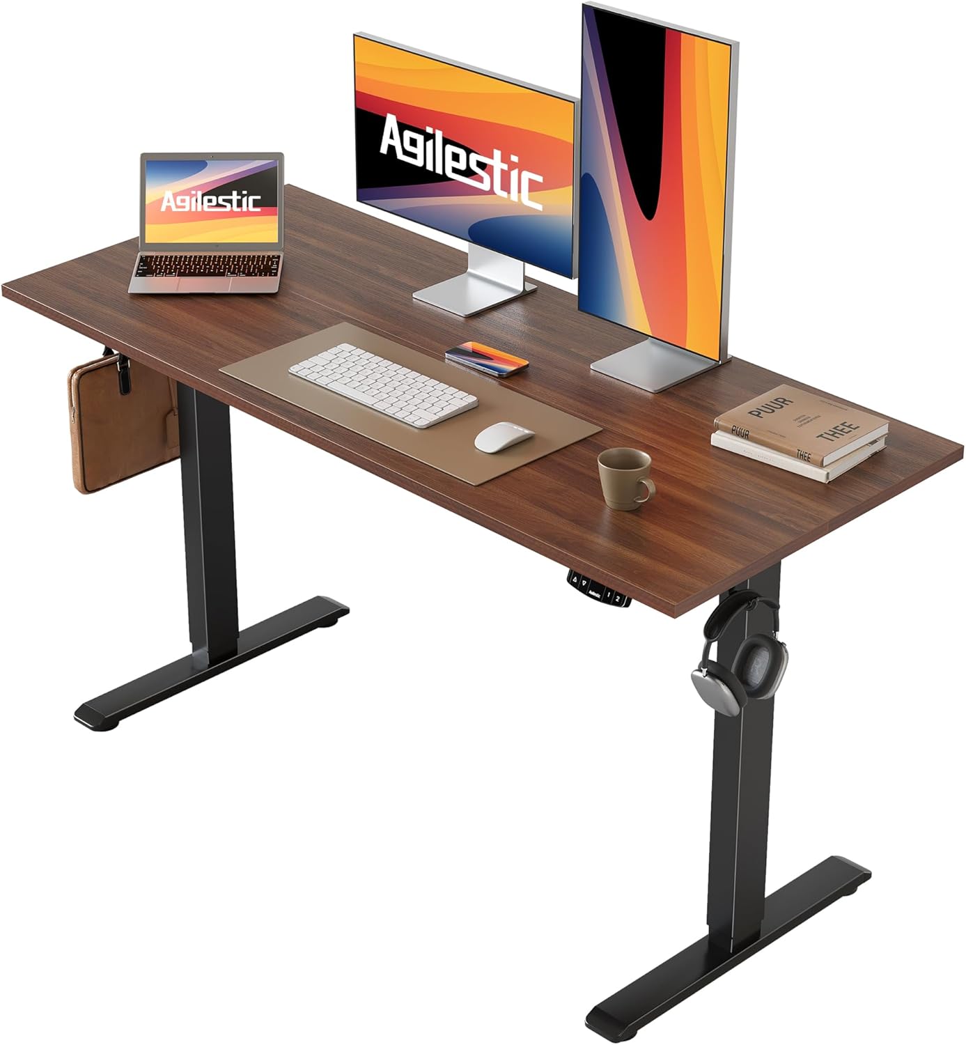 Agilestic Electric Standing Desk, 48 x 24 Inches Height Adjustable Desk, Sit Stand up for Work Office Home, Ergonomic Rising Computer Table with Memory Preset, Dark Walnut