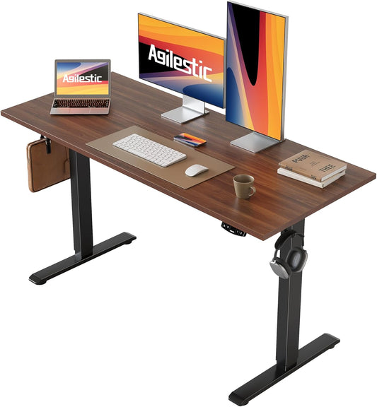 Agilestic Electric Standing Desk, 48 x 24 Inches Height Adjustable Desk, Sit Stand up for Work Office Home, Ergonomic Rising Computer Table with Memory Preset, Dark Walnut