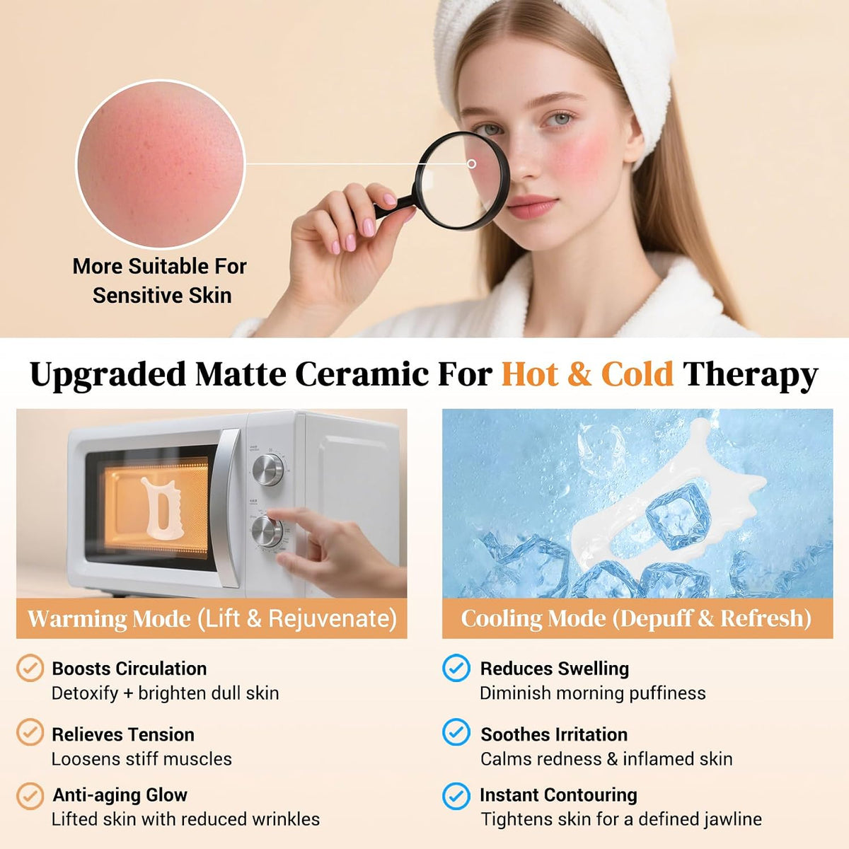 Upgraded 6-in-1 Ceramic Body Massage Tool,Korean Manual Guasha Facial Massage for Face Lift, Muscle Relief Scraping Tool, Skin Care Gift Gift for Friend, Wife,Pink