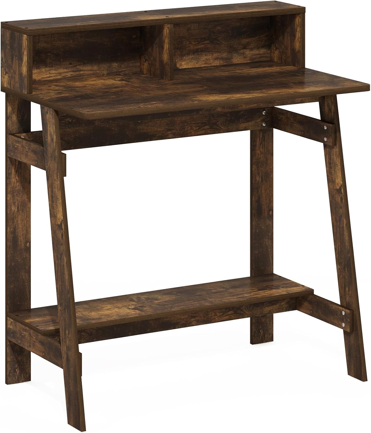 Furinno Simplistic Desk, 32" Wide Gaming Desk with Monitor Stand, A Frame Computer Desk with Shelf, Office Desk for Home Office, Bedroom, Study Room, Dorm, Amber Pine