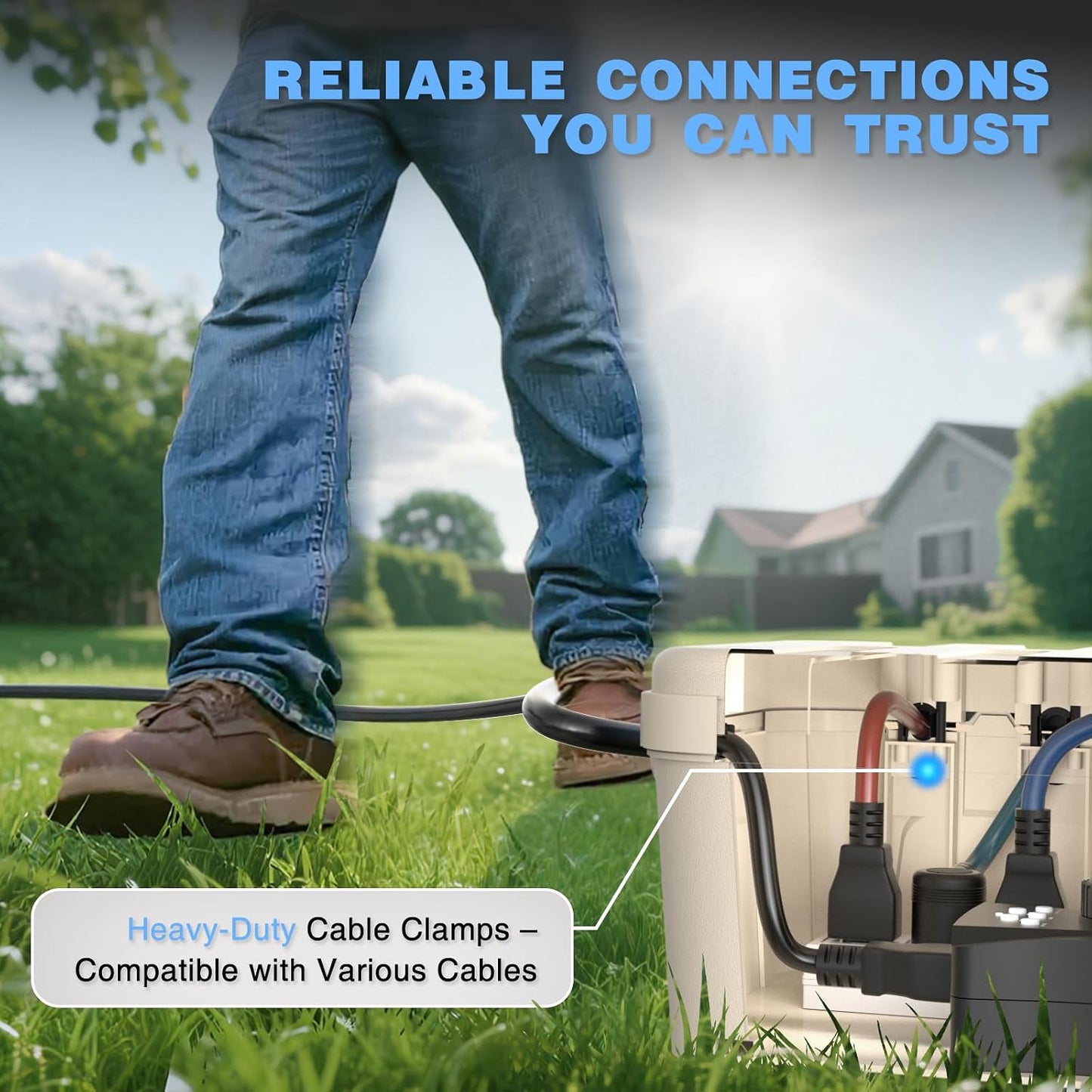 Flemoon Large Outdoor Electrical Box, Waterproof Extension Cord Cover | Inner Size 12 x 7.4 x 3.9Inch, 6 Cable Entry Ports, IP54 Weatherproof Connection Box for Outlet, Timer, Holiday Light, Alomnd