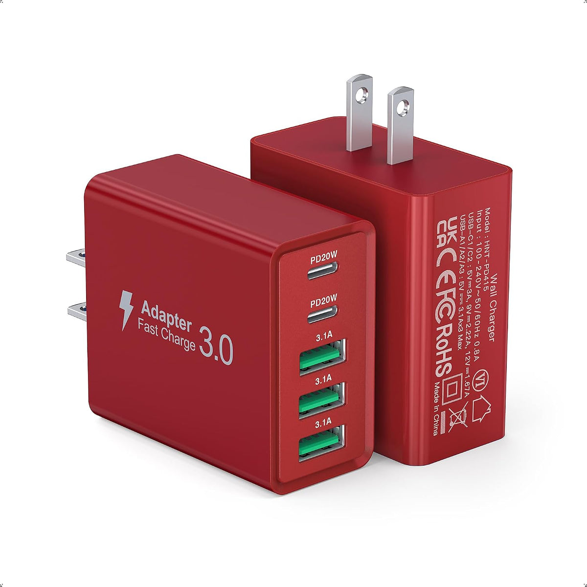 [2-Pack] USB C Wall Charger, 60W USB C Charger Block 5-Port PD Fast Charging Blocks + QC Power Adapter Brick Cube Multiport USB A Plug,Type C Cube for iPhone 17/16/15/14/13/12/Pro,Samsung,for Switch