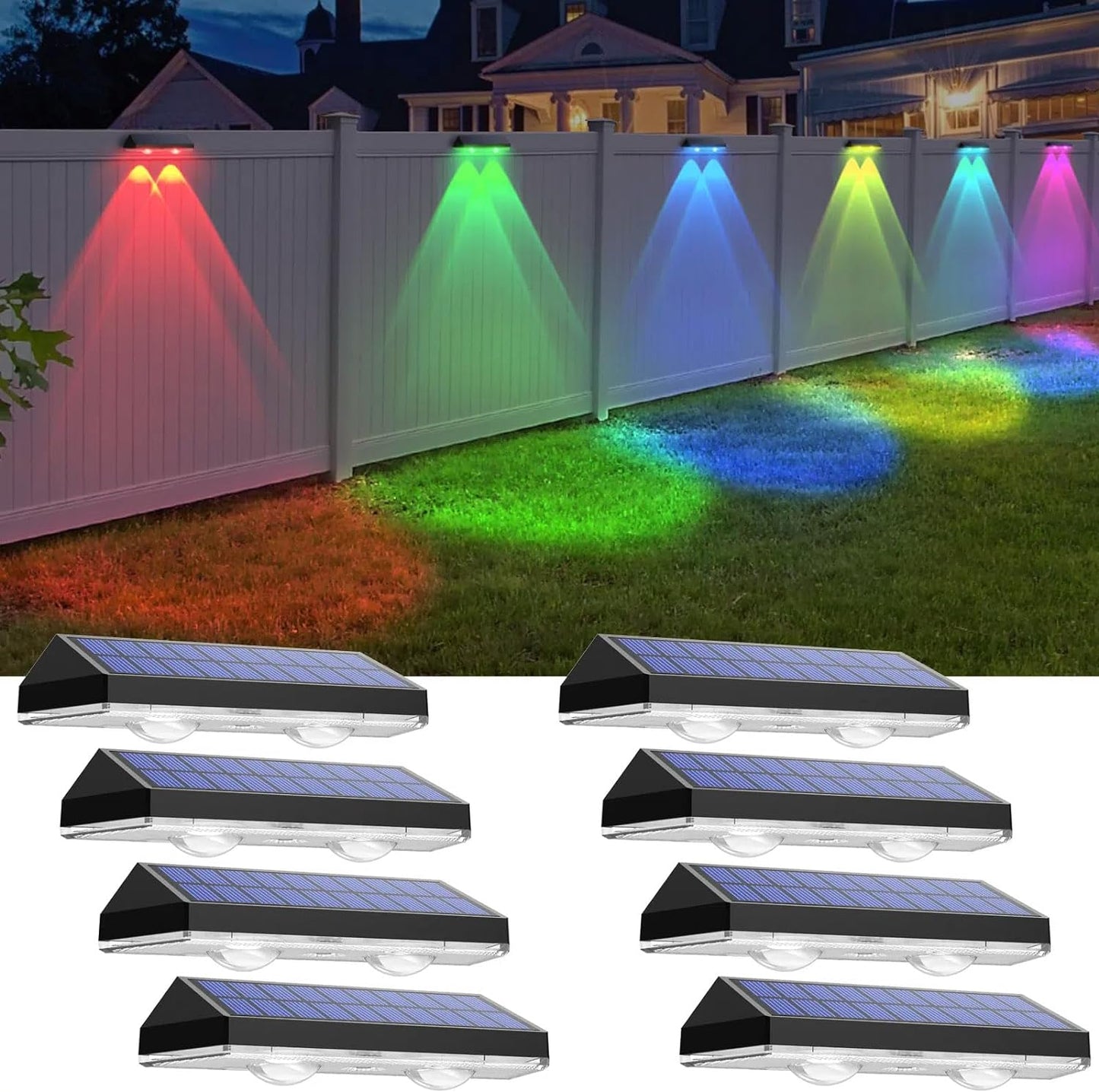 Solar Fence Lights Outdoor - 2700/4000/6000K 3 Mode, 8 Pack Solar Fence Lights Outdoor Waterproof LED, Fence Light Solar Powered for Outside, Backyard, Railing, Step, Patio,Wall and Home Improvement