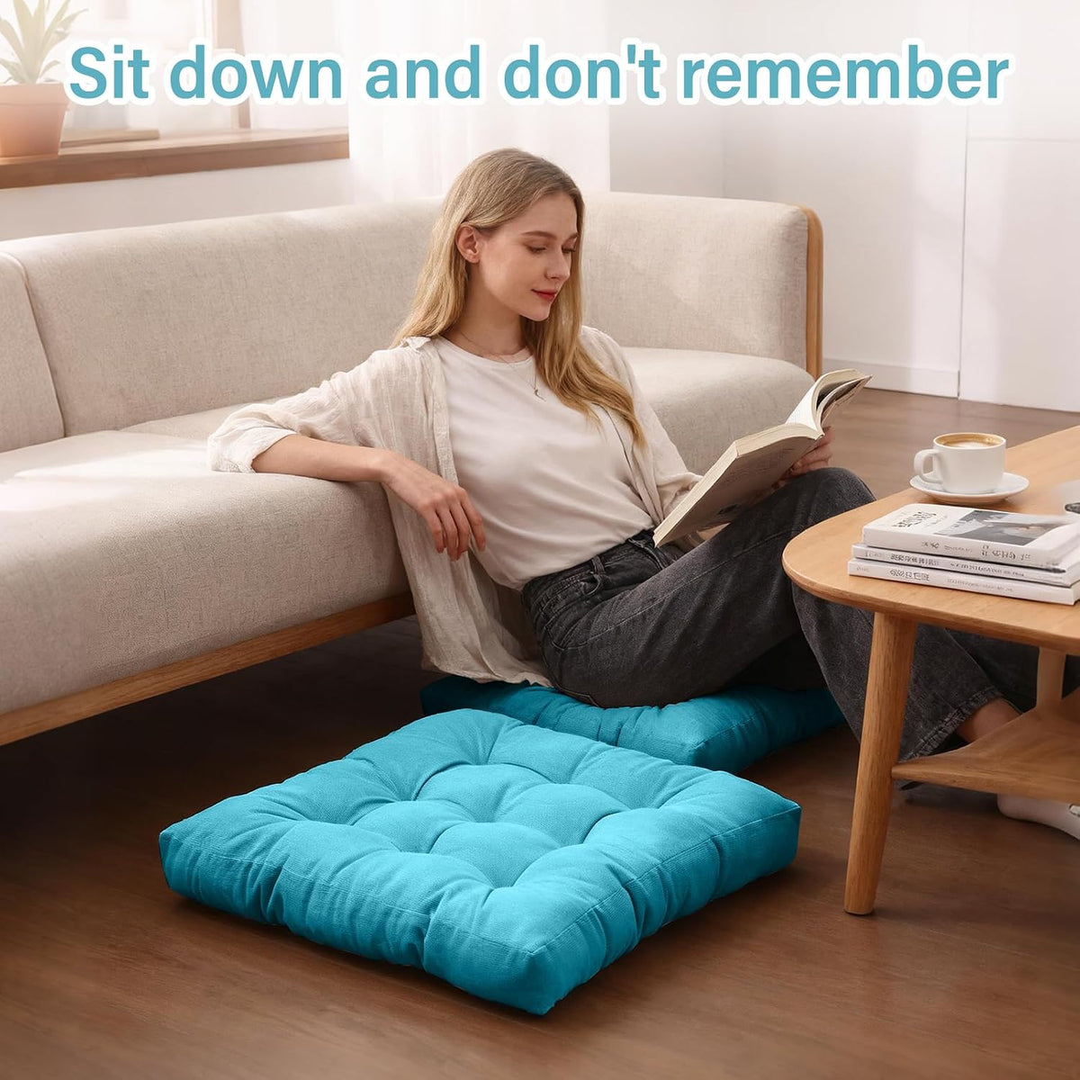 Tiita 22 Inch Square Floor Cushions, Floor Pillow for Sitting, Blue