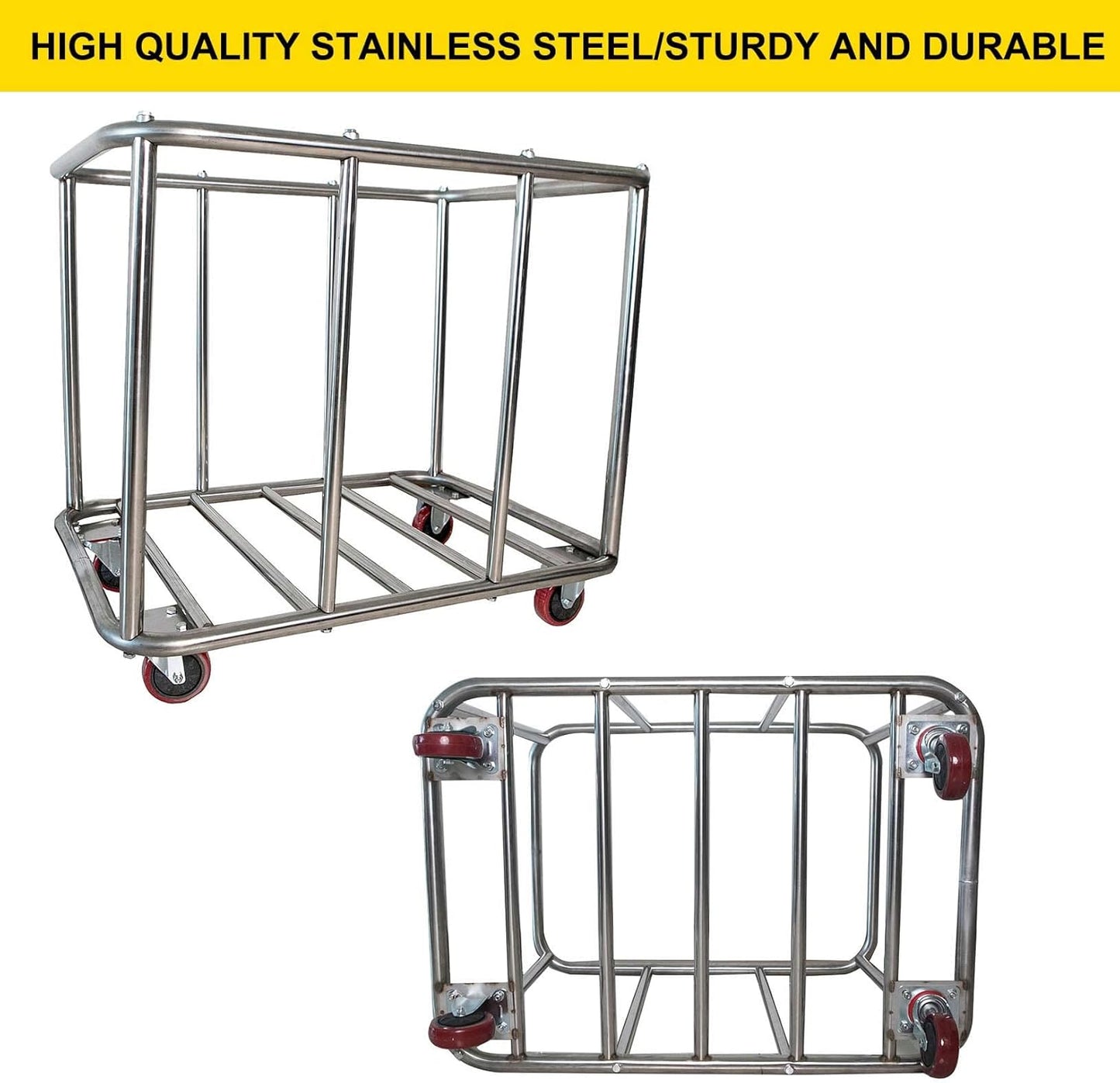 Commercial Laundry Cart with Wheels,11.35 Bushel Large Laundry Cart,Heavy Duty Stainless Steel Commercial Laundry Hampers Laundry Basket with Waterproof Lining,260 Lbs Load