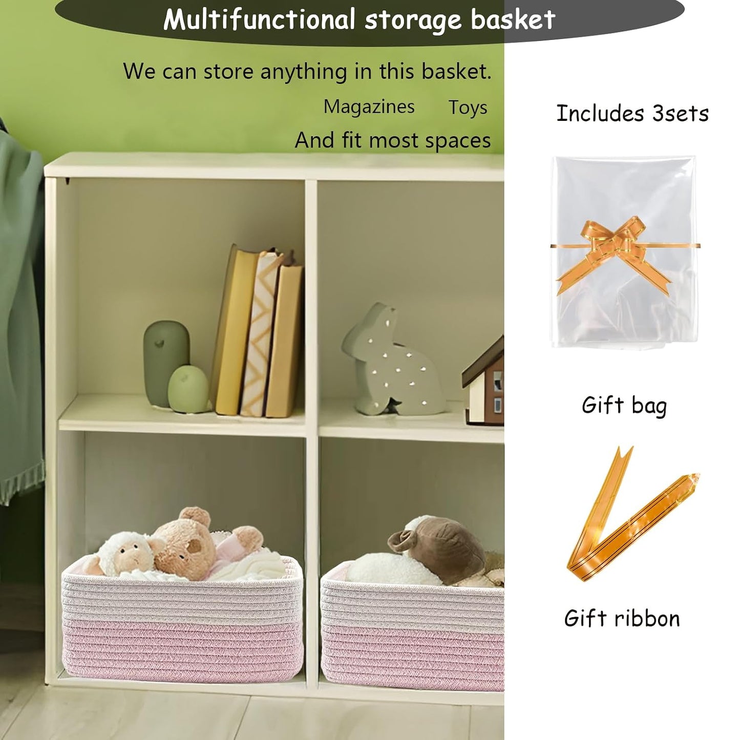 COMFY-HOMI 13" x 8.5" x 5.1" Storage Baskets for Organizing | Cotton Rope Woven Basket | Toy Storage Bin Box | Basket for Shelves, Closet Organizer Bin, Decorative Closet Shelf, 3 Pack