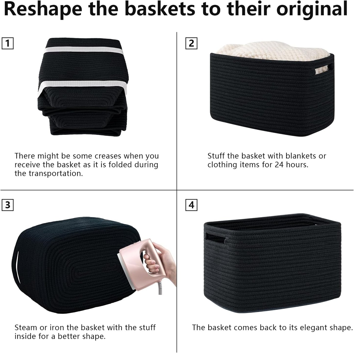 OIAHOMY 4 Pack Storage Baskets for Organizing 15L Cube Storage Bins Black