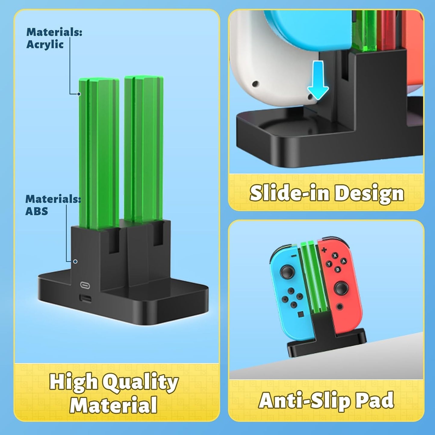 FastSnail Charging Dock Compatible with Nintendo Switch for Joy Con & OLED Model Controller with Lamppost LED Indication, Charger Stand Station with Charging Cable