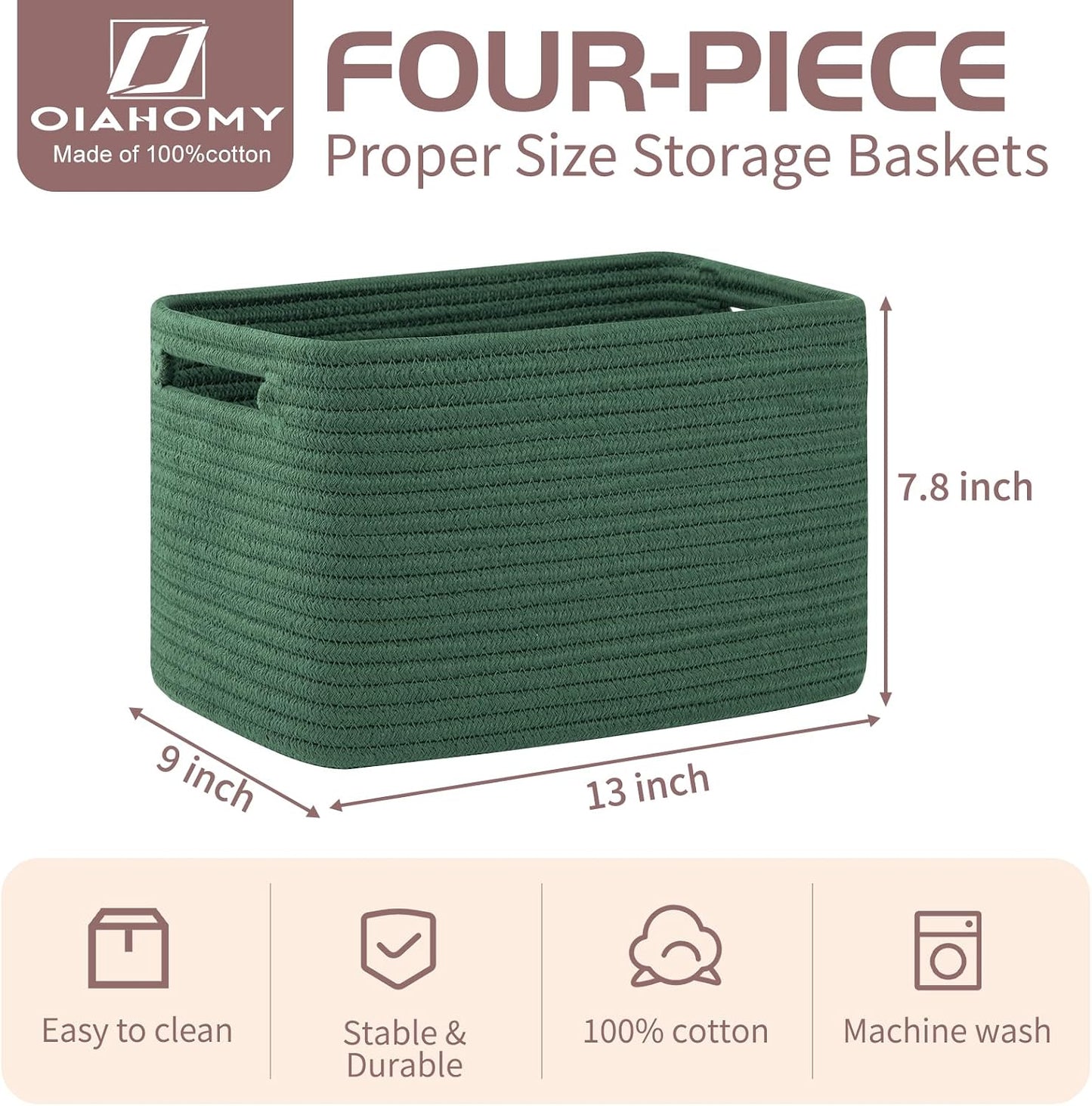 OIAHOMY 4 Pack Storage Baskets for Organizing 15L Cube Storage Bins Green